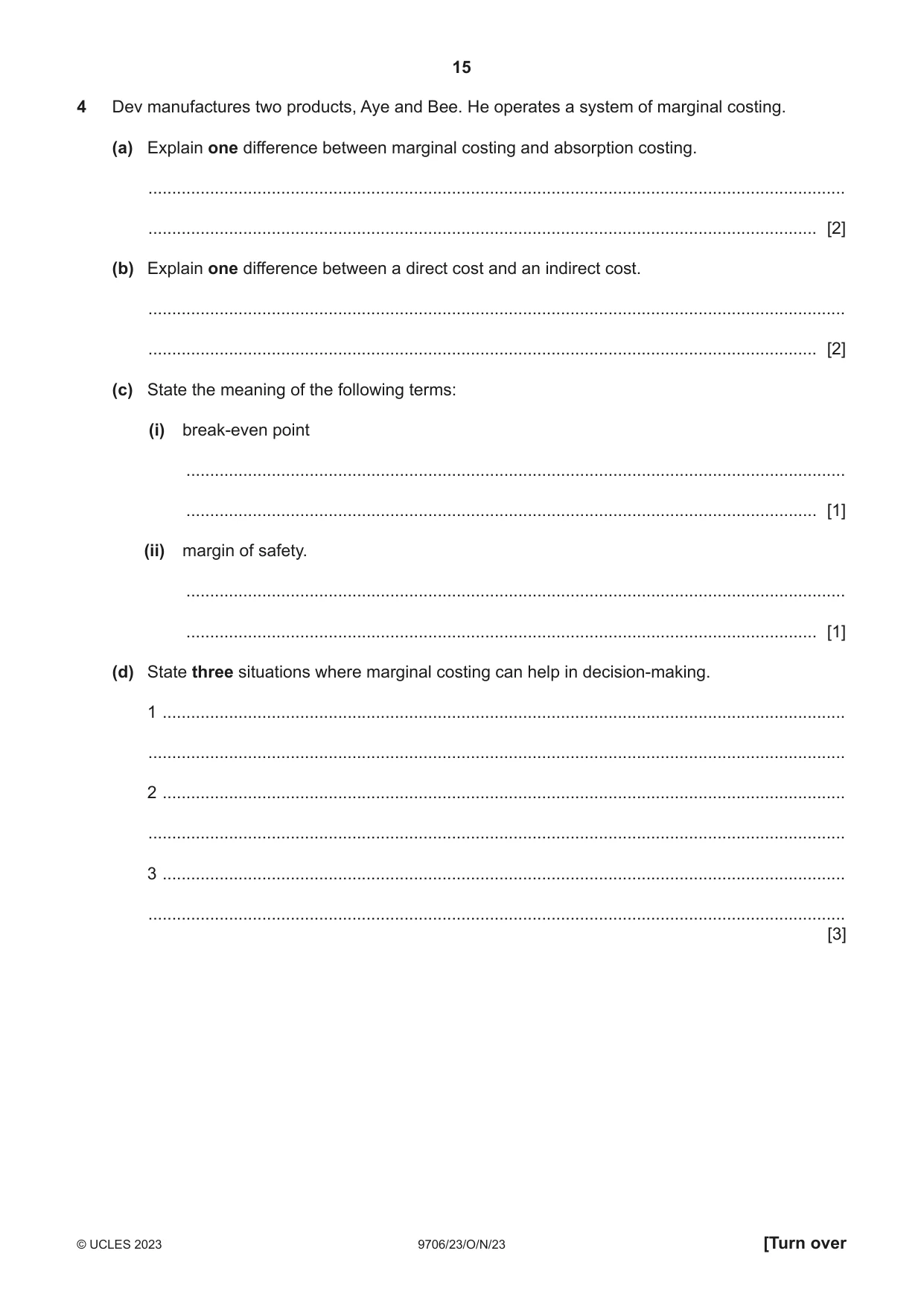 Cambridge A Level Accounting 9706 2023 Oct/Nov Paper 2 · Variant 3 question paper, page 15 of 20