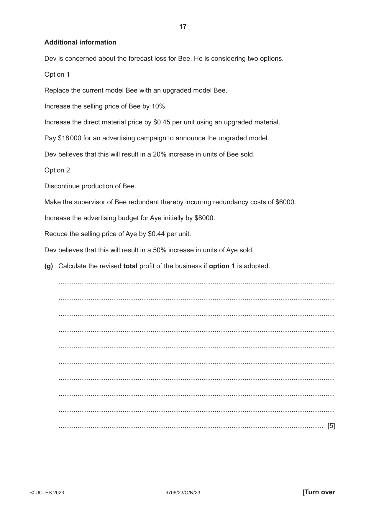 Cambridge A Level Accounting 9706 2023 Oct/Nov Paper 2 · Variant 3 question paper, page 17 of 20