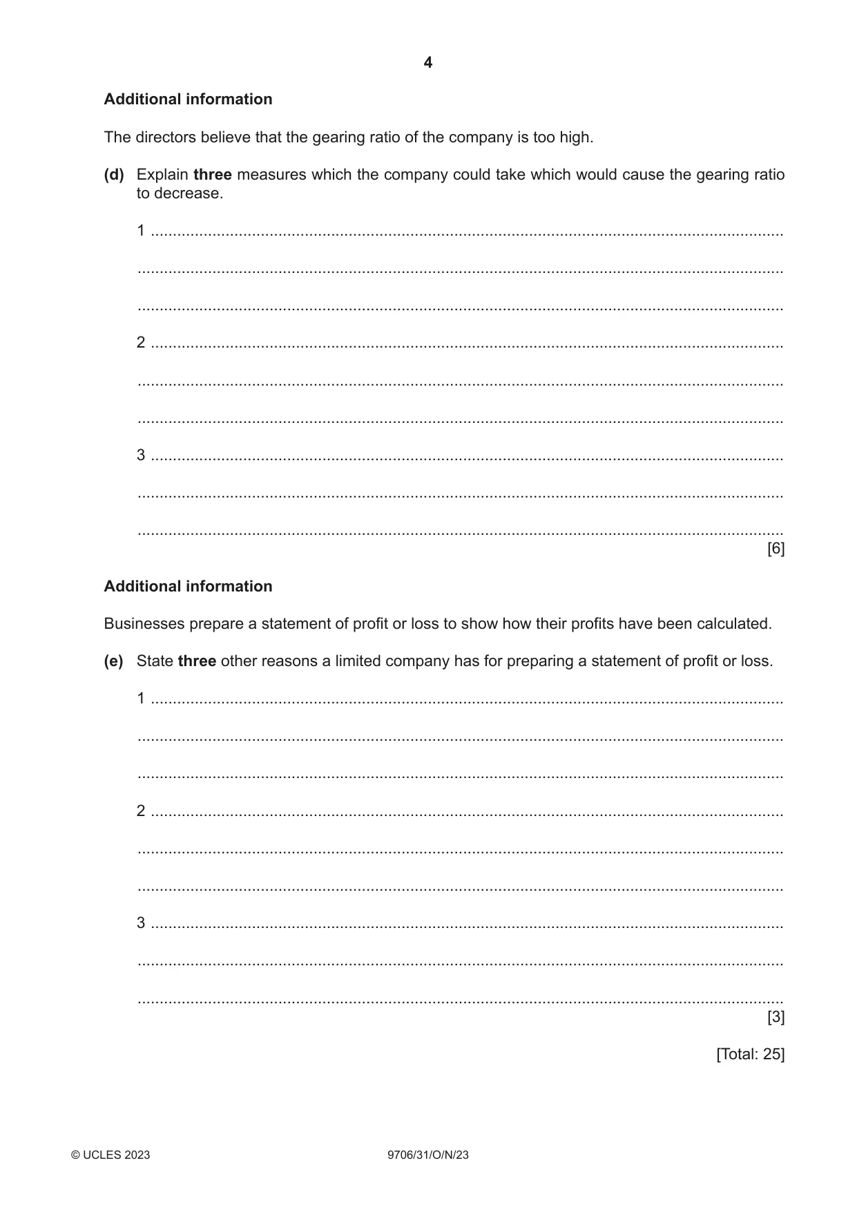 Cambridge A Level Accounting 9706 2023 Oct/Nov Paper 3 · Variant 1 question paper, page 4 of 12