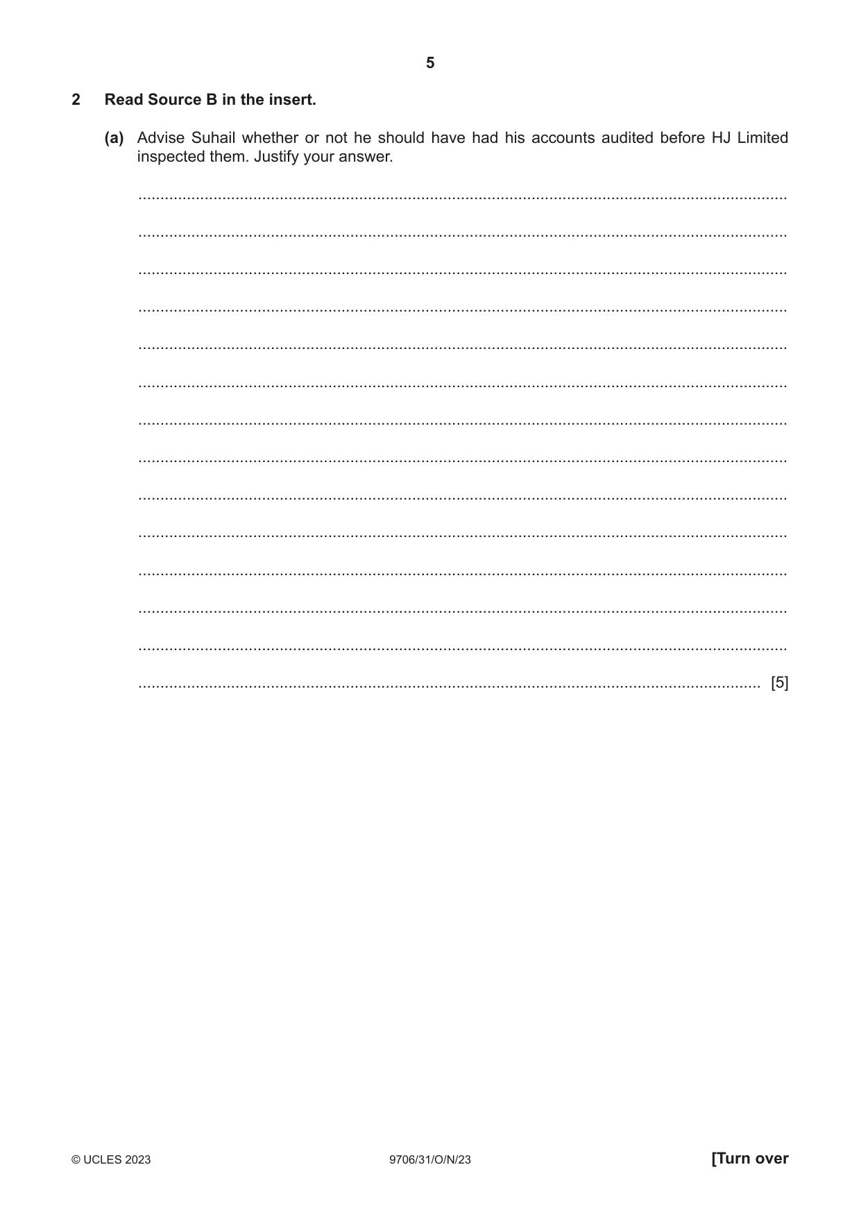 Cambridge A Level Accounting 9706 2023 Oct/Nov Paper 3 · Variant 1 question paper, page 5 of 12