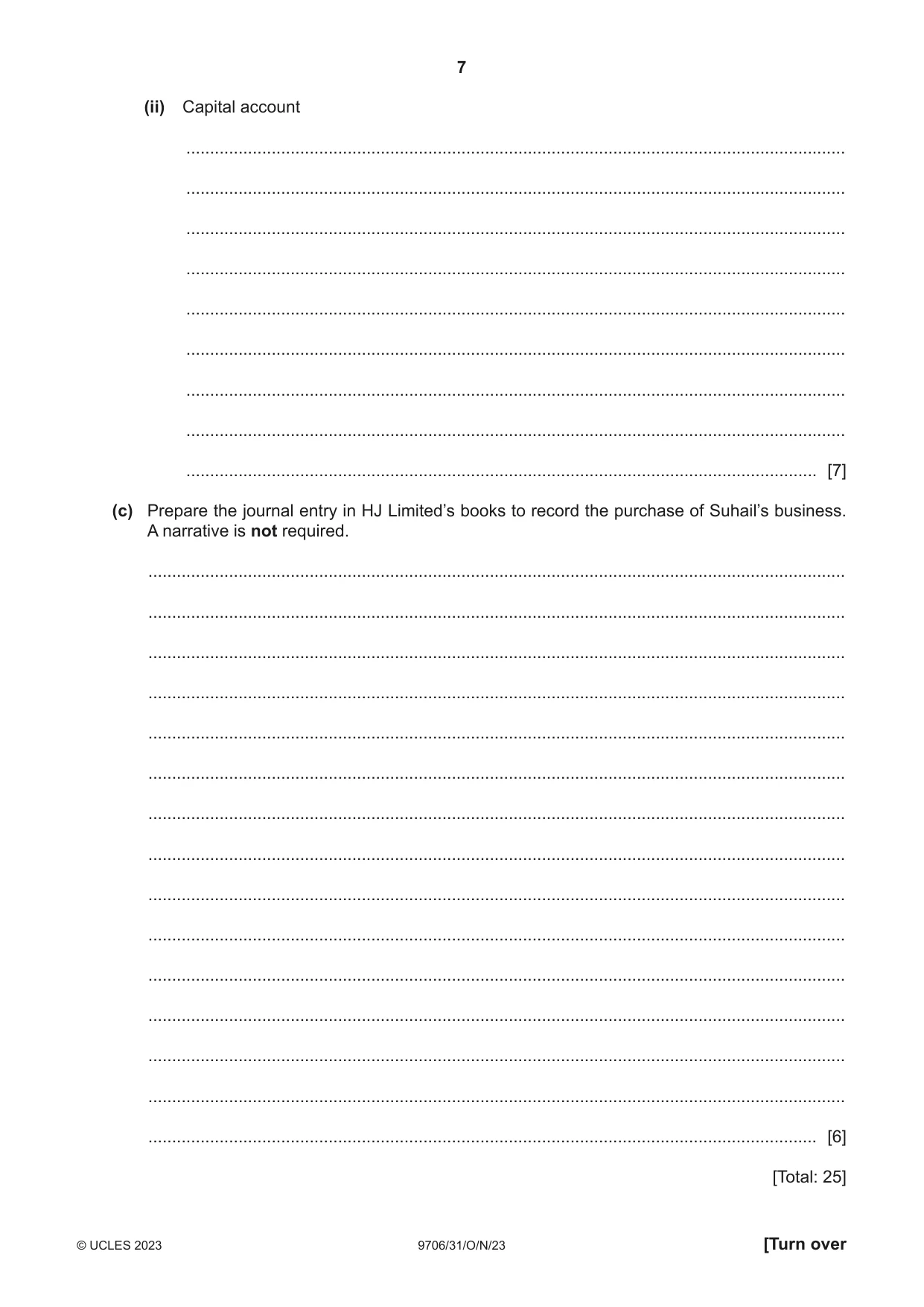 Cambridge A Level Accounting 9706 2023 Oct/Nov Paper 3 · Variant 1 question paper, page 7 of 12