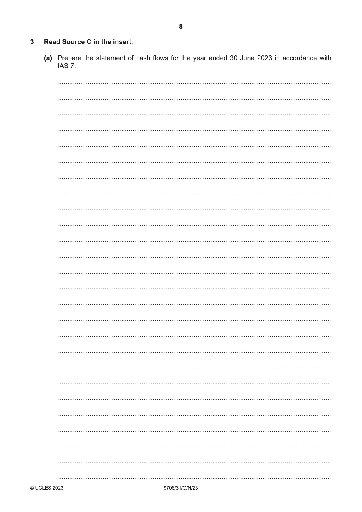Cambridge A Level Accounting 9706 2023 Oct/Nov Paper 3 · Variant 1 question paper, page 8 of 12