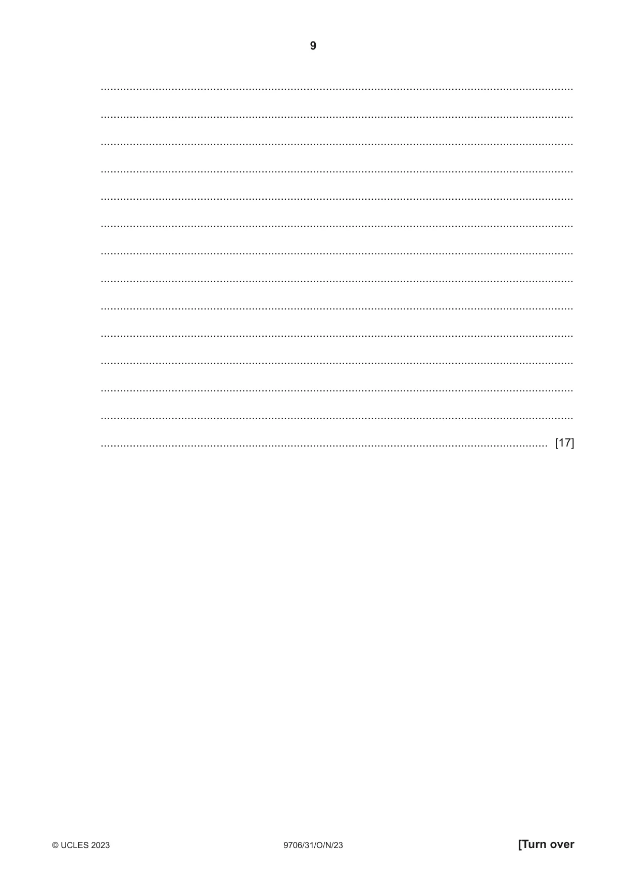 Cambridge A Level Accounting 9706 2023 Oct/Nov Paper 3 · Variant 1 question paper, page 9 of 12