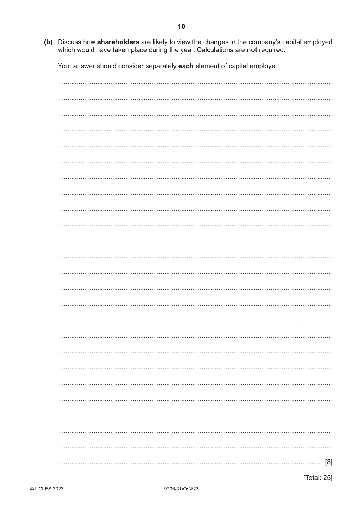 Cambridge A Level Accounting 9706 2023 Oct/Nov Paper 3 · Variant 1 question paper, page 10 of 12