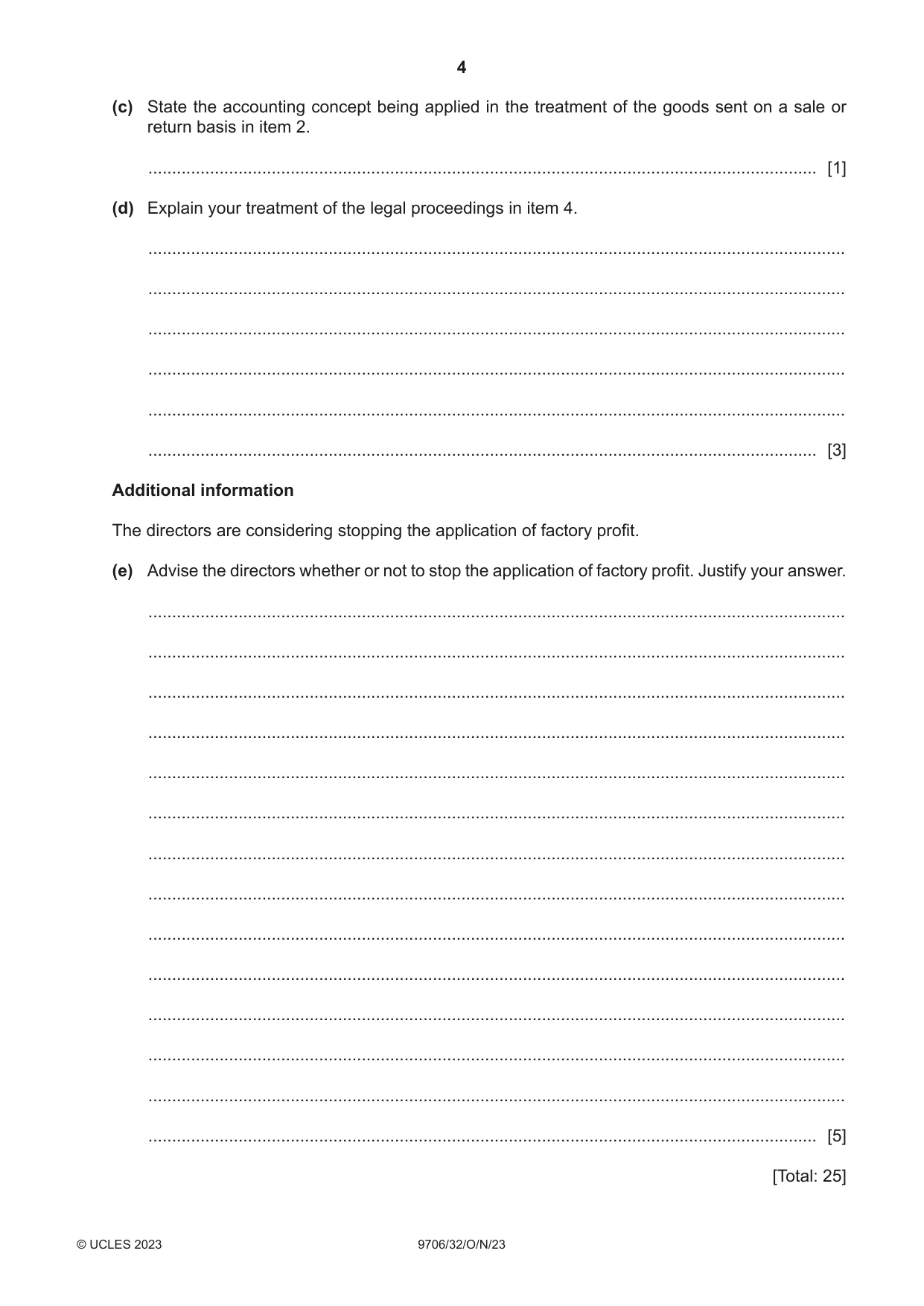 Cambridge A Level Accounting 9706 2023 Oct/Nov Paper 3 · Variant 2 question paper, page 4 of 12