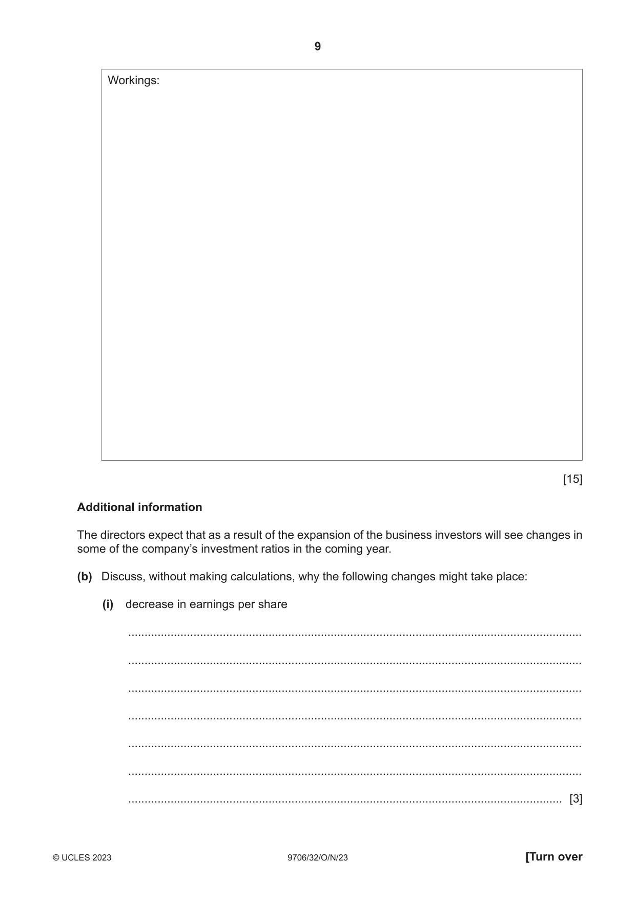 Cambridge A Level Accounting 9706 2023 Oct/Nov Paper 3 · Variant 2 question paper, page 9 of 12