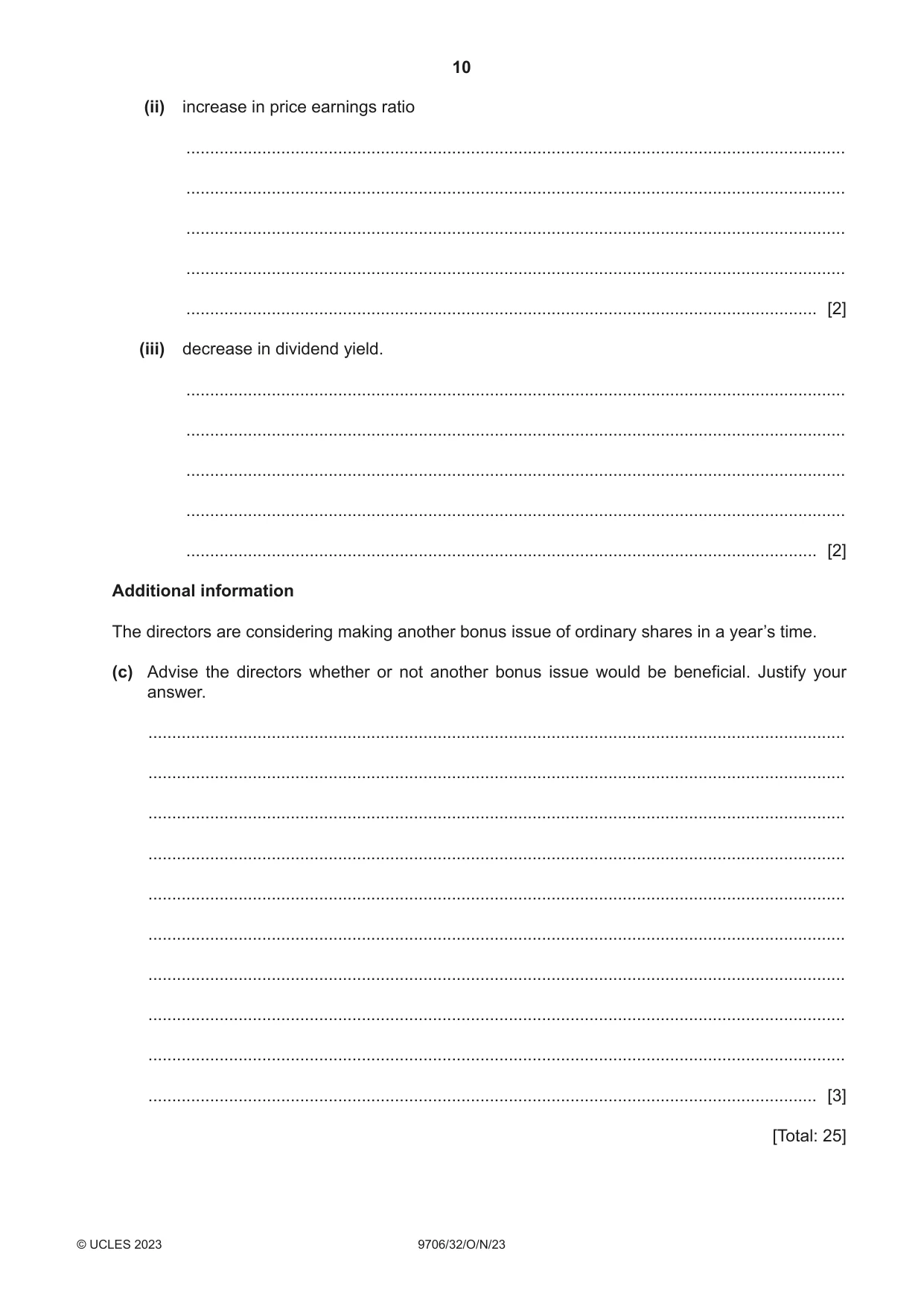 Cambridge A Level Accounting 9706 2023 Oct/Nov Paper 3 · Variant 2 question paper, page 10 of 12