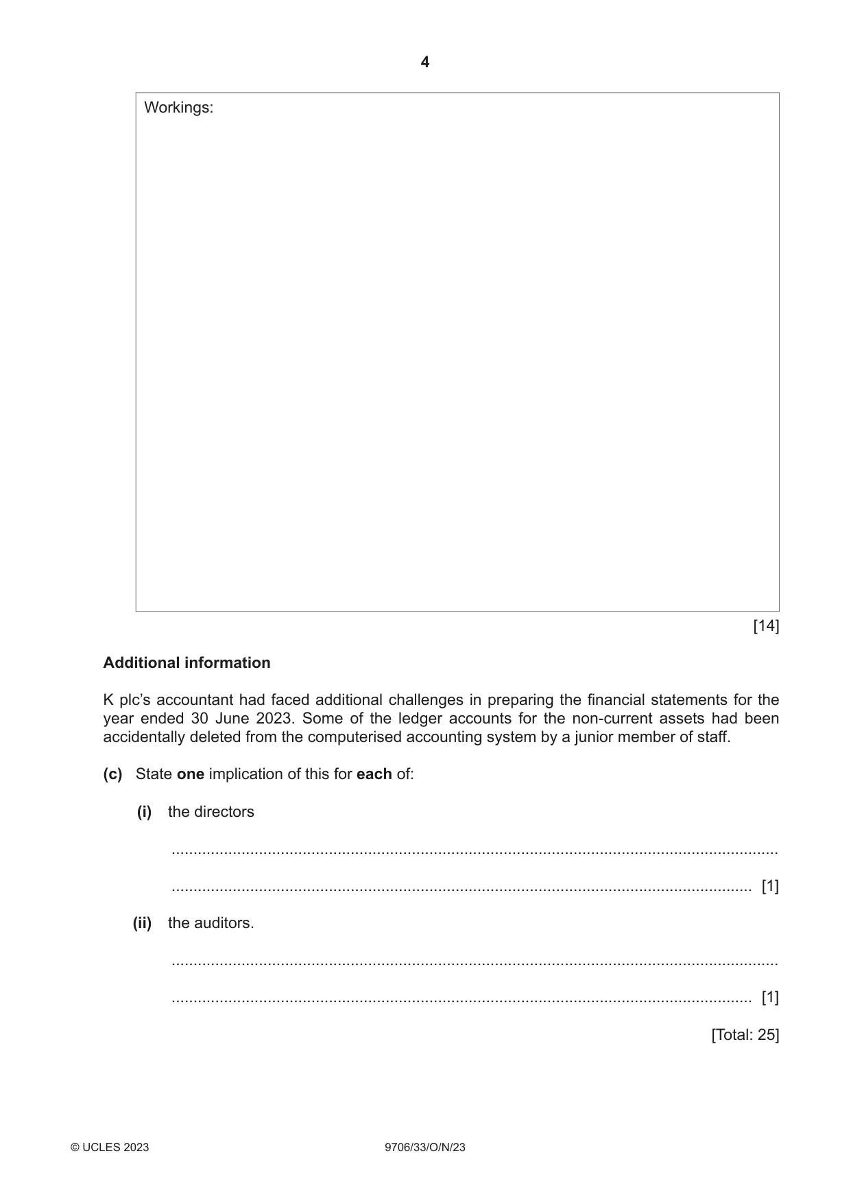 Cambridge A Level Accounting 9706 2023 Oct/Nov Paper 3 · Variant 3 question paper, page 4 of 12