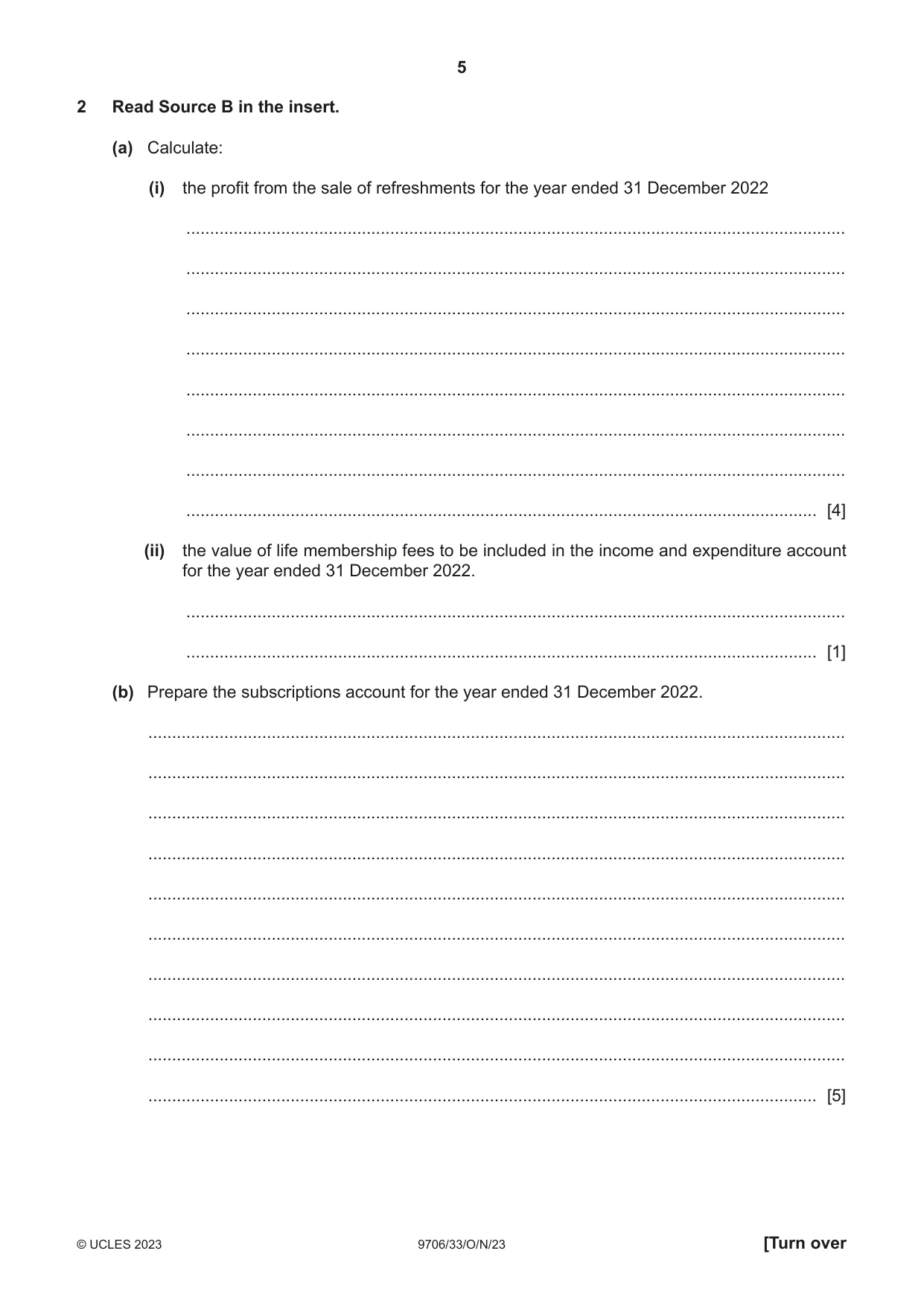 Cambridge A Level Accounting 9706 2023 Oct/Nov Paper 3 · Variant 3 question paper, page 5 of 12