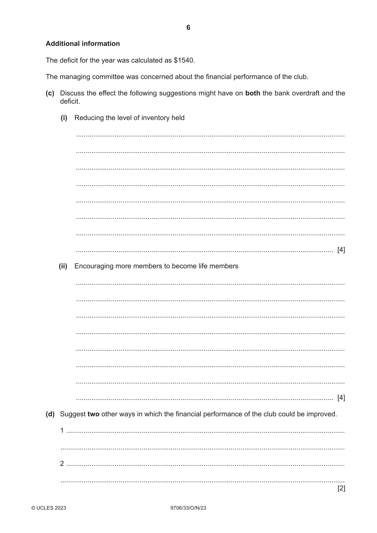 Cambridge A Level Accounting 9706 2023 Oct/Nov Paper 3 · Variant 3 question paper, page 6 of 12