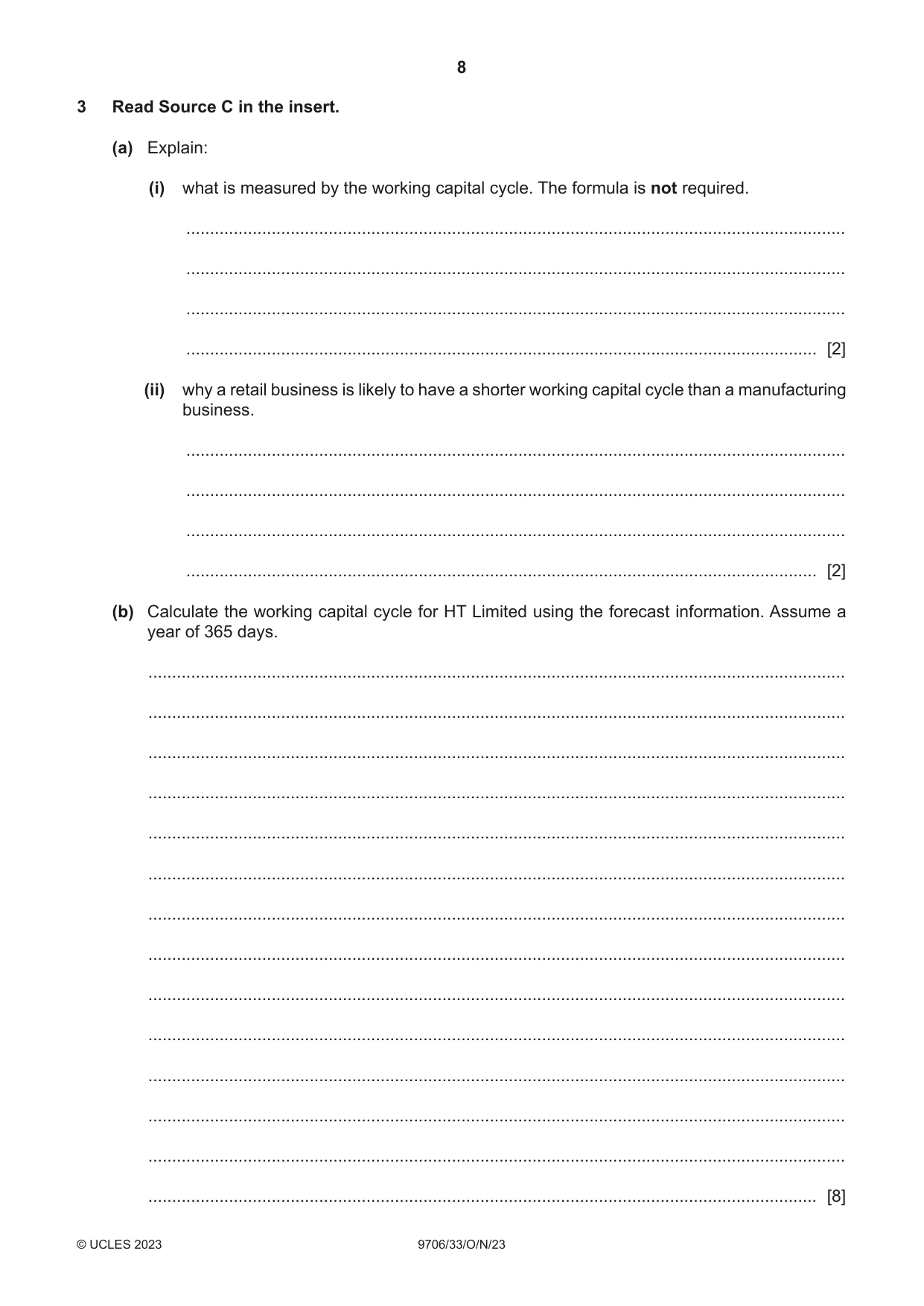 Cambridge A Level Accounting 9706 2023 Oct/Nov Paper 3 · Variant 3 question paper, page 8 of 12
