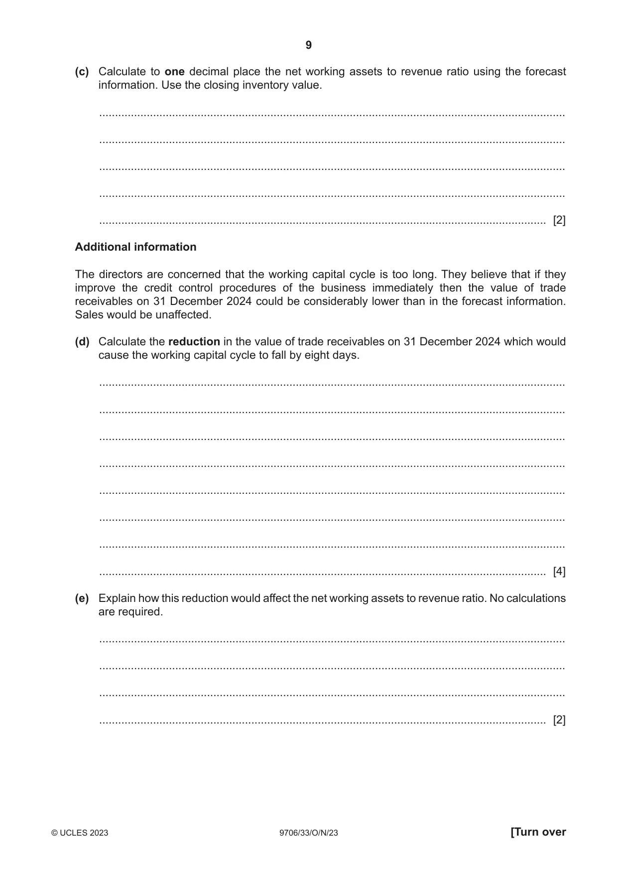 Cambridge A Level Accounting 9706 2023 Oct/Nov Paper 3 · Variant 3 question paper, page 9 of 12