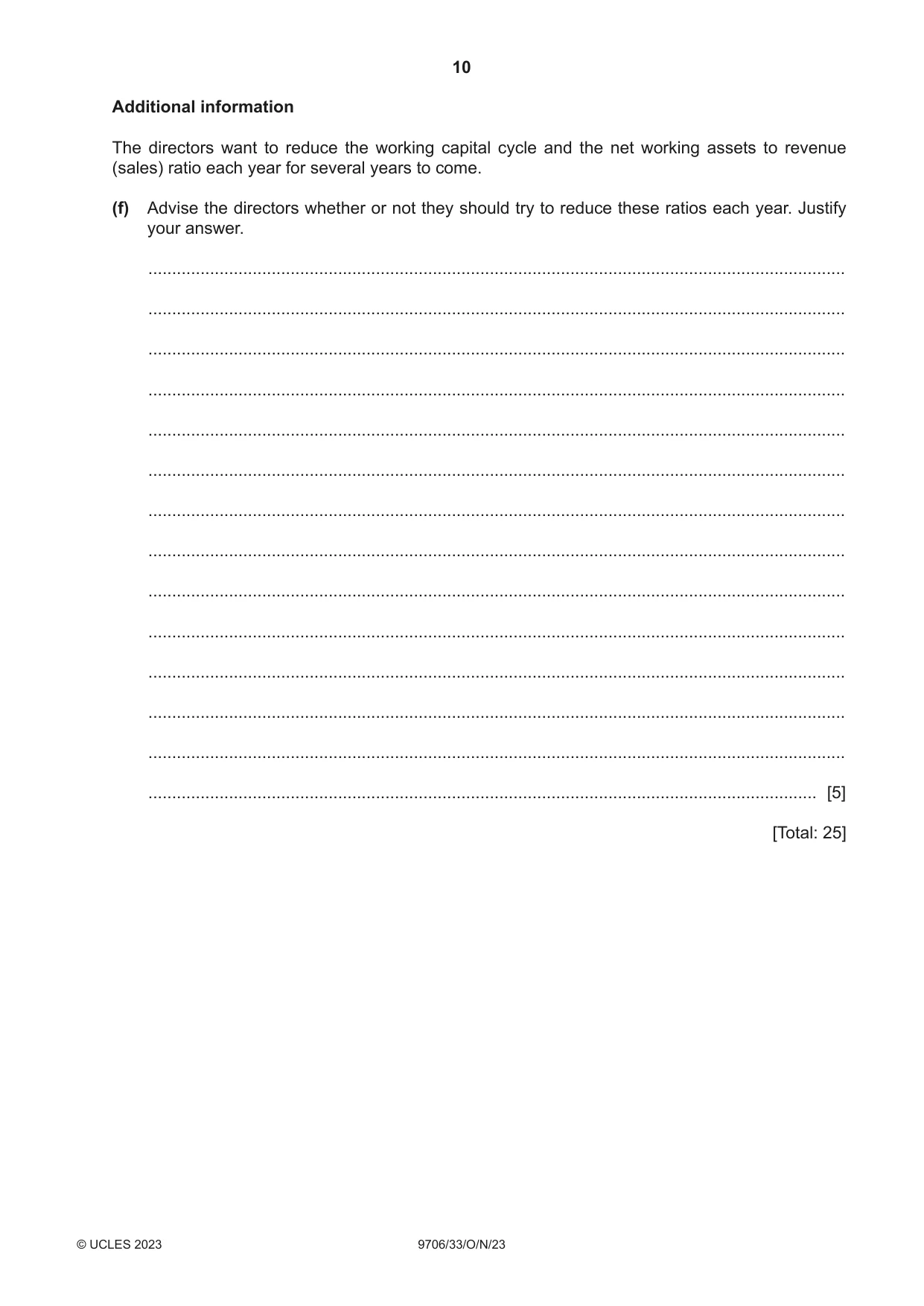 Cambridge A Level Accounting 9706 2023 Oct/Nov Paper 3 · Variant 3 question paper, page 10 of 12