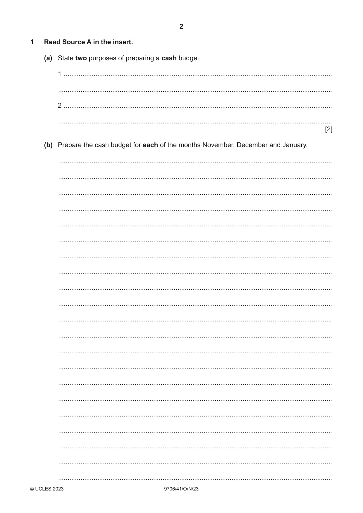 Cambridge A Level Accounting 9706 2023 Oct/Nov Paper 4 · Variant 1 question paper, page 2 of 8