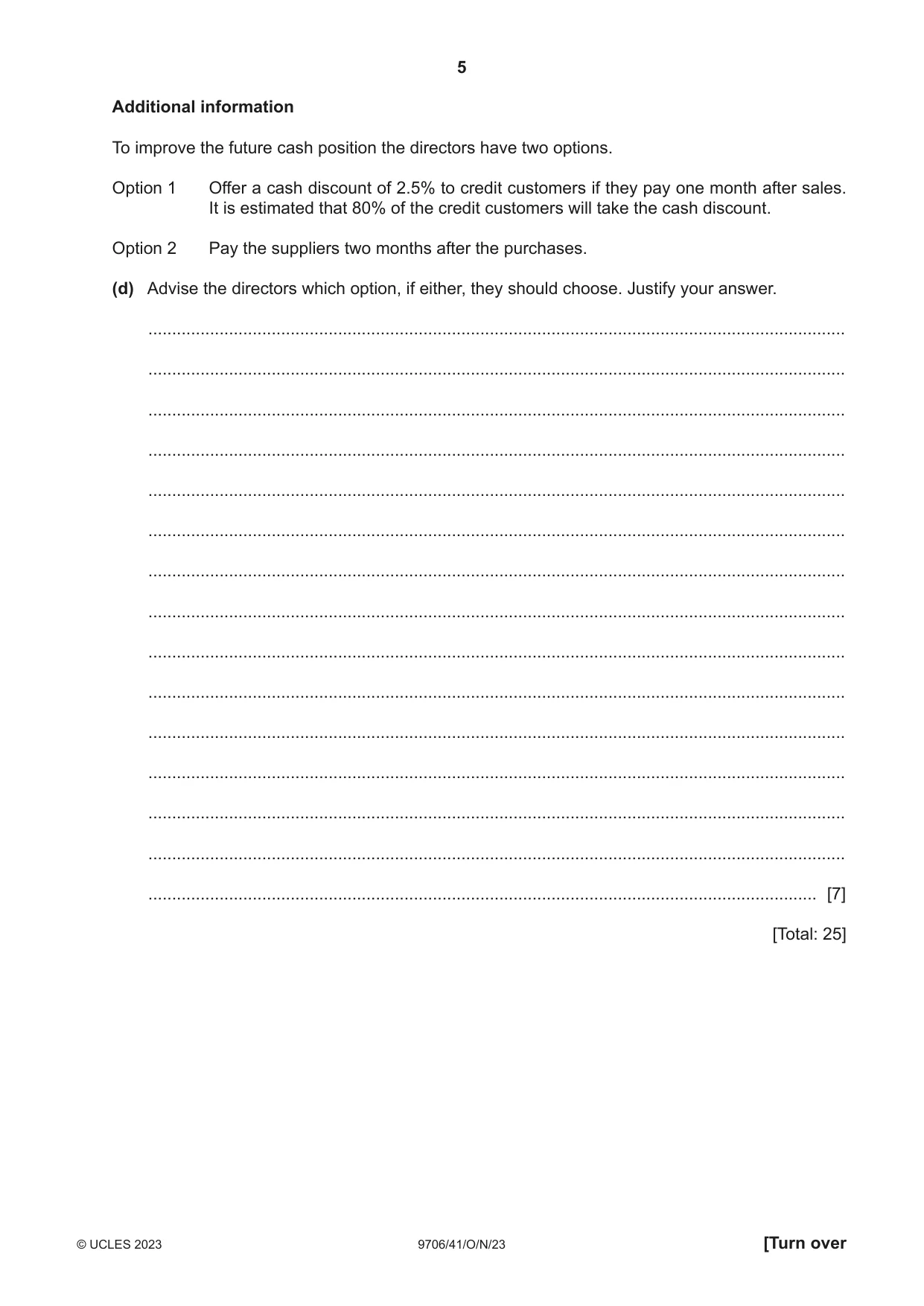 Cambridge A Level Accounting 9706 2023 Oct/Nov Paper 4 · Variant 1 question paper, page 5 of 8
