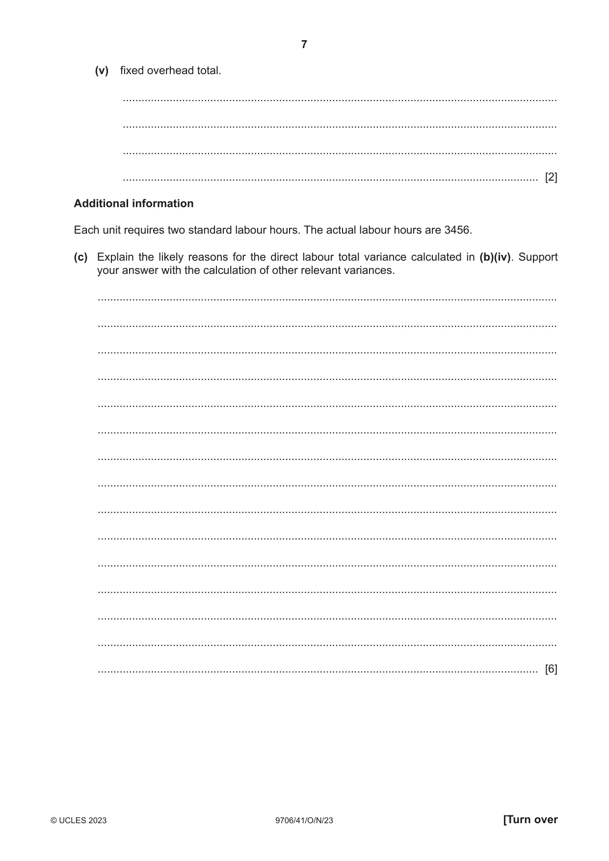Cambridge A Level Accounting 9706 2023 Oct/Nov Paper 4 · Variant 1 question paper, page 7 of 8