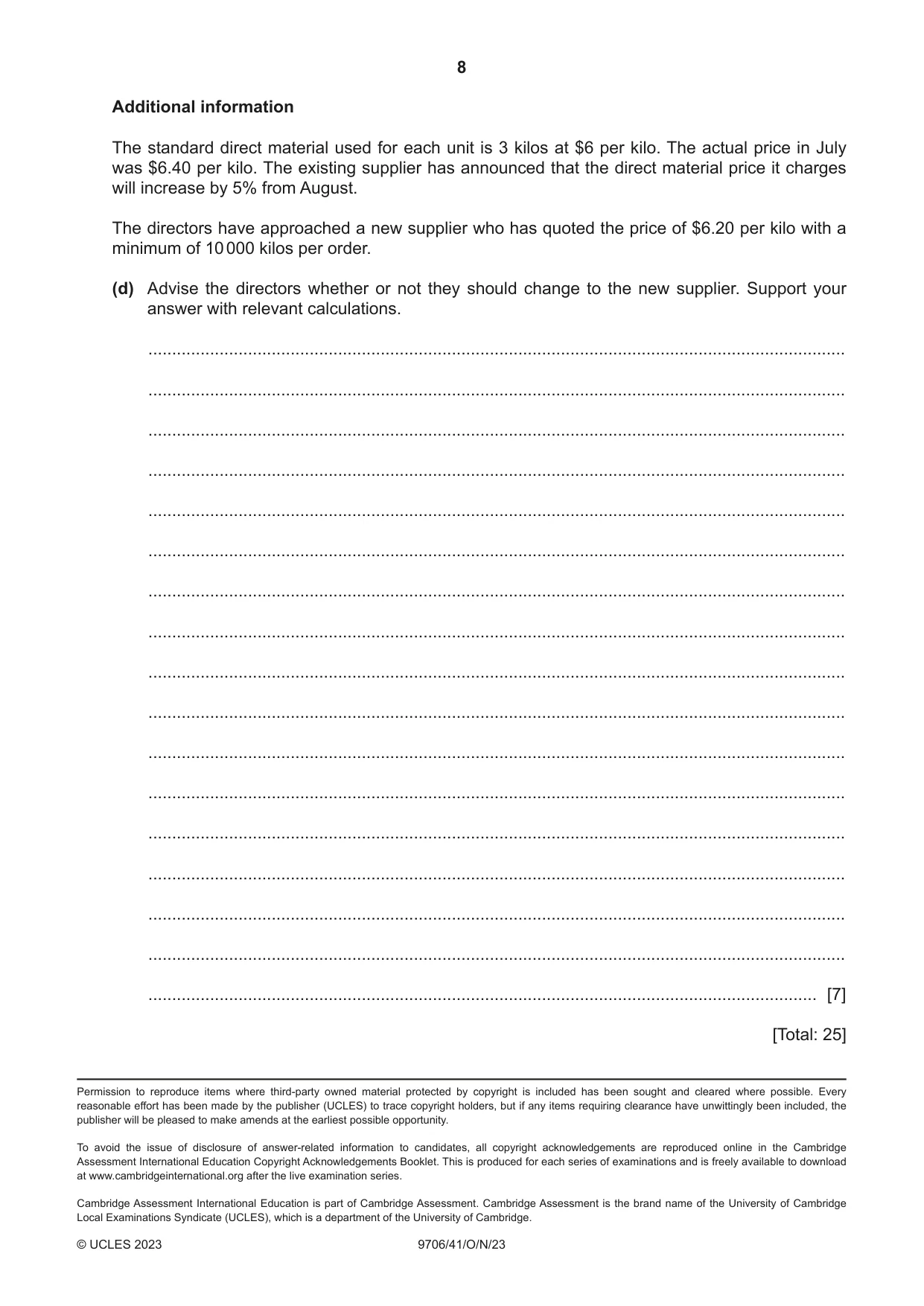 Cambridge A Level Accounting 9706 2023 Oct/Nov Paper 4 · Variant 1 question paper, page 8 of 8
