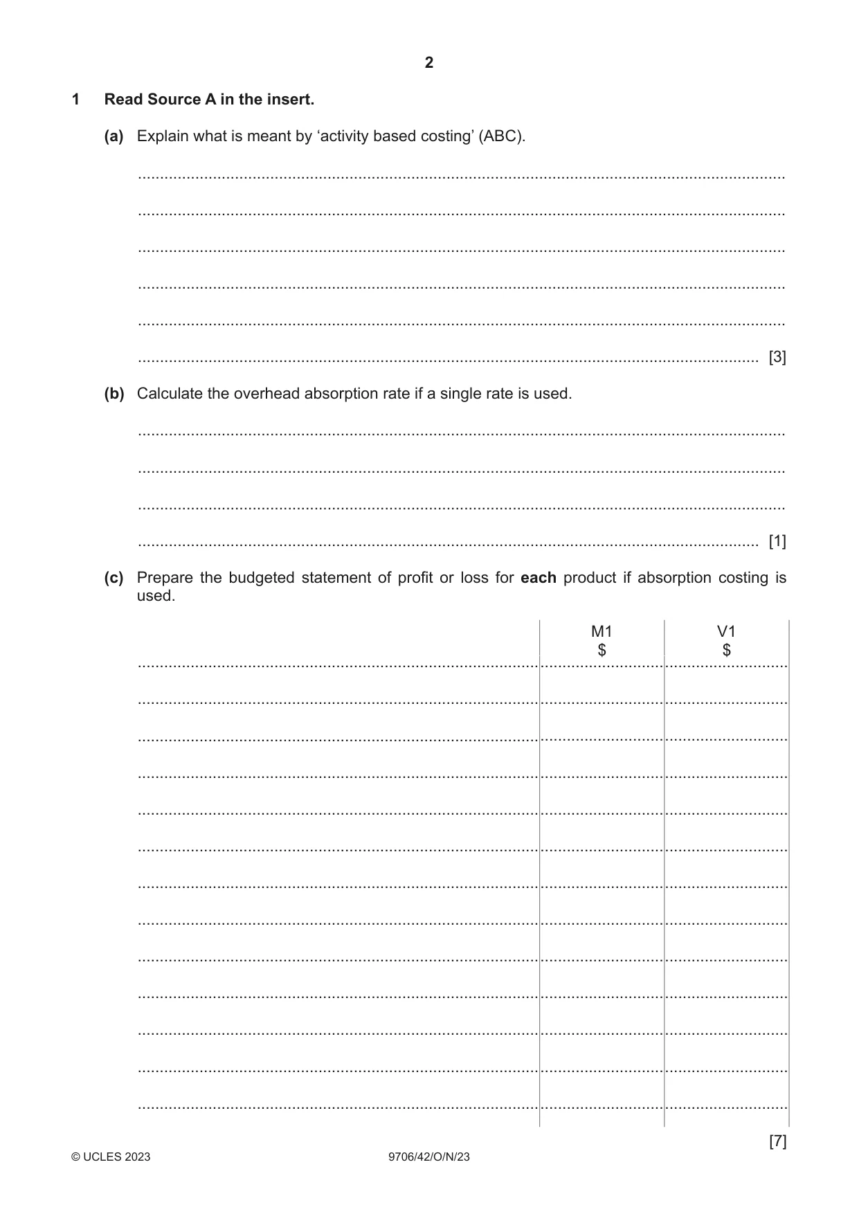 Cambridge A Level Accounting 9706 2023 Oct/Nov Paper 4 · Variant 2 question paper, page 2 of 8