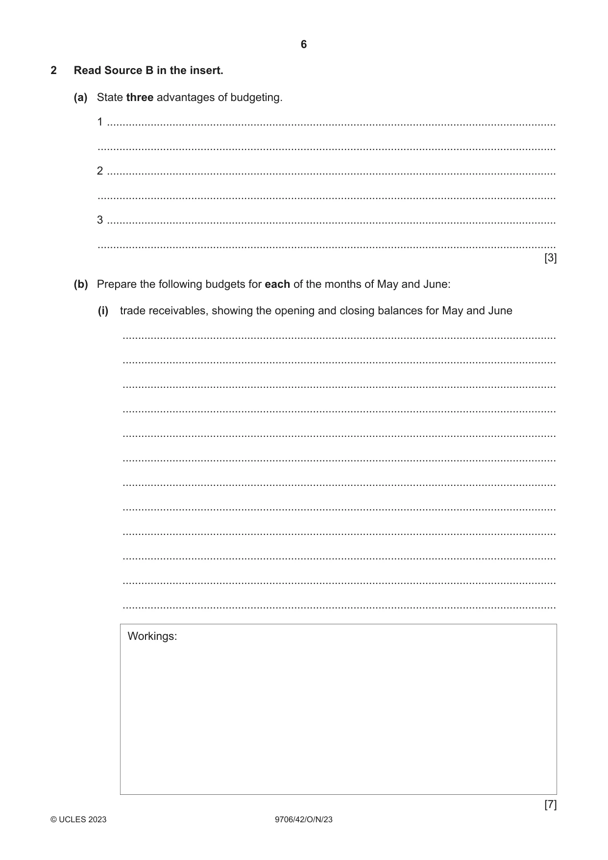 Cambridge A Level Accounting 9706 2023 Oct/Nov Paper 4 · Variant 2 question paper, page 6 of 8