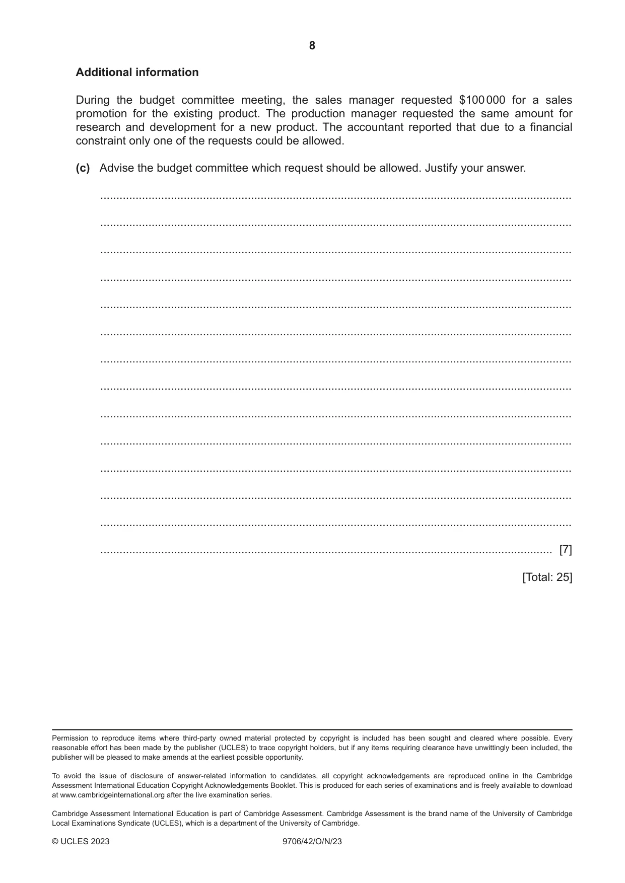 Cambridge A Level Accounting 9706 2023 Oct/Nov Paper 4 · Variant 2 question paper, page 8 of 8