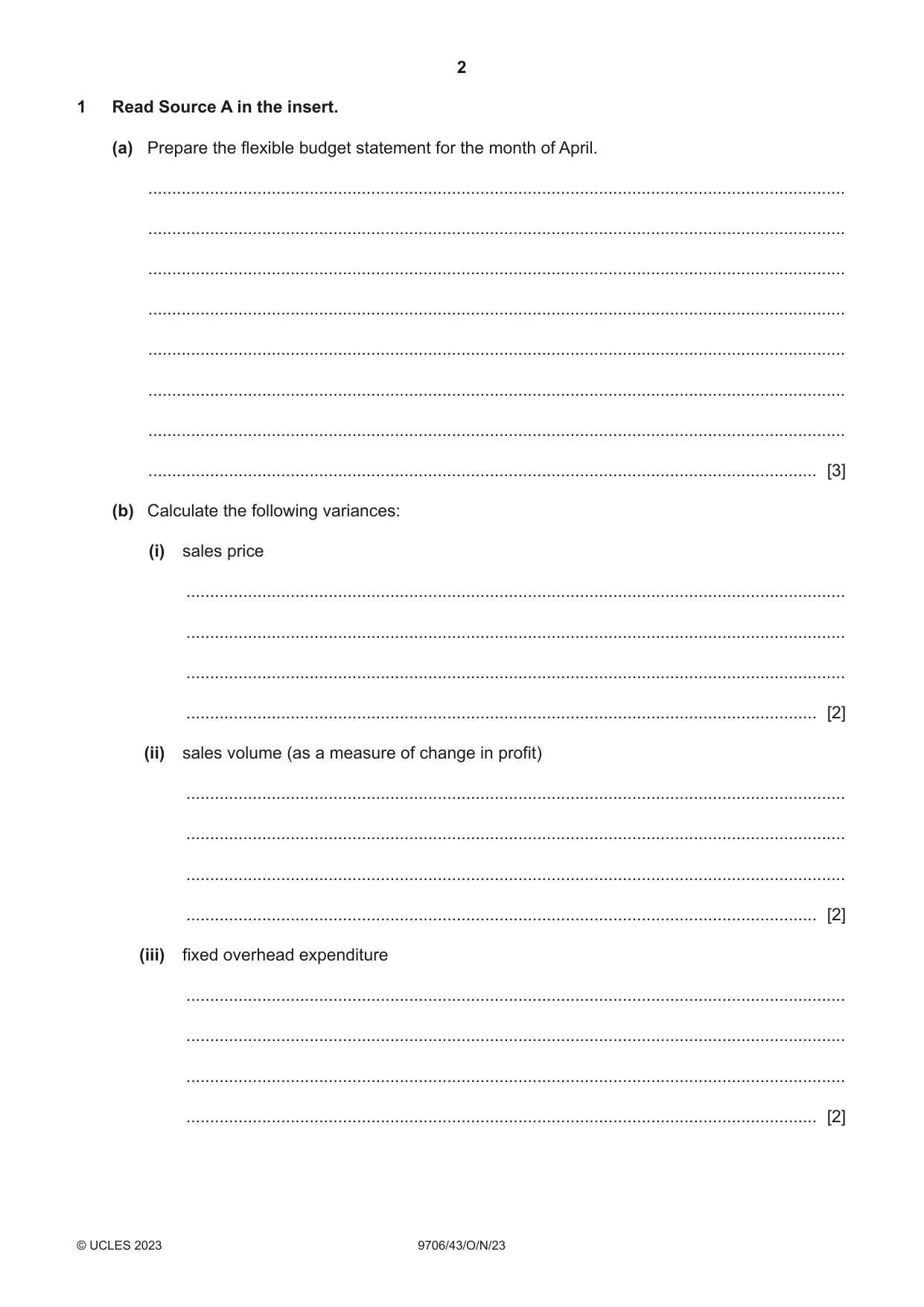 Cambridge A Level Accounting 9706 2023 Oct/Nov Paper 4 · Variant 3 question paper, page 2 of 12