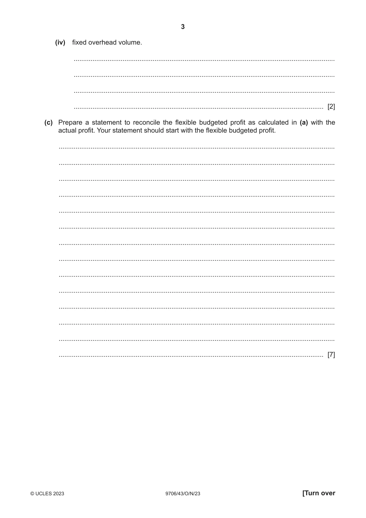 Cambridge A Level Accounting 9706 2023 Oct/Nov Paper 4 · Variant 3 question paper, page 3 of 12