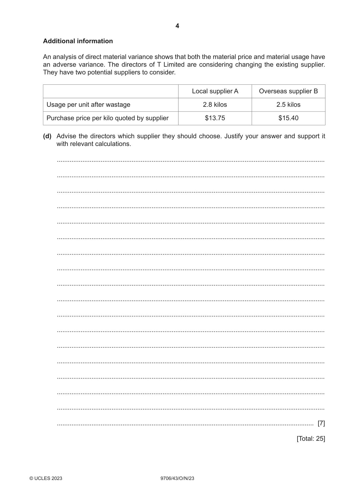 Cambridge A Level Accounting 9706 2023 Oct/Nov Paper 4 · Variant 3 question paper, page 4 of 12