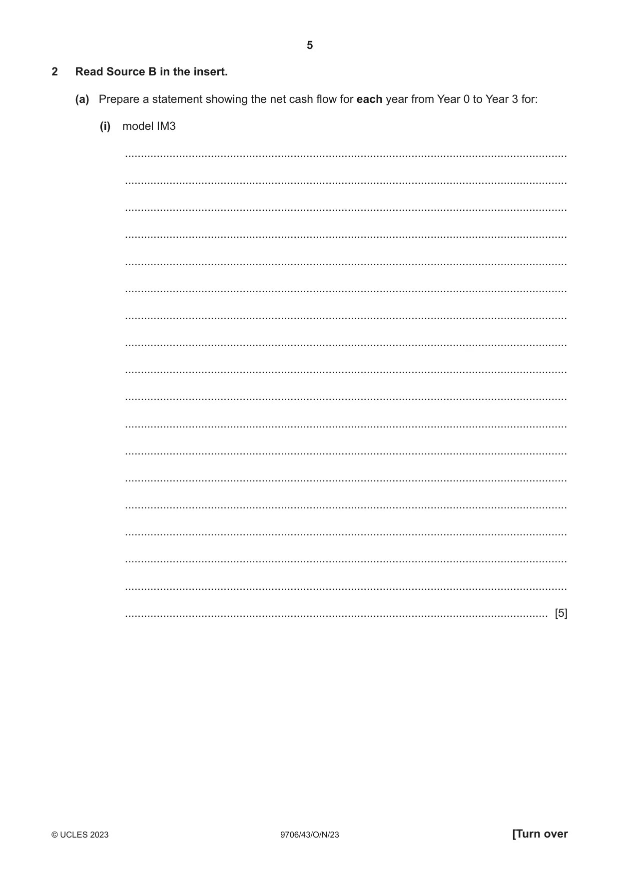 Cambridge A Level Accounting 9706 2023 Oct/Nov Paper 4 · Variant 3 question paper, page 5 of 12