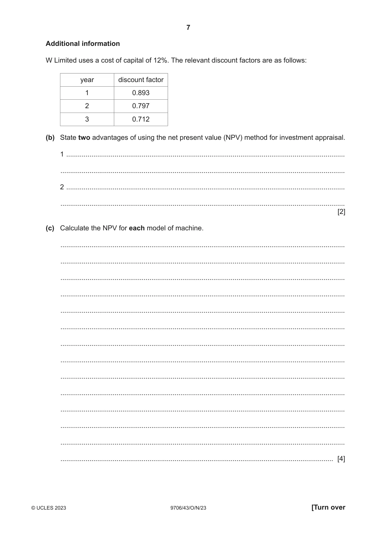 Cambridge A Level Accounting 9706 2023 Oct/Nov Paper 4 · Variant 3 question paper, page 7 of 12