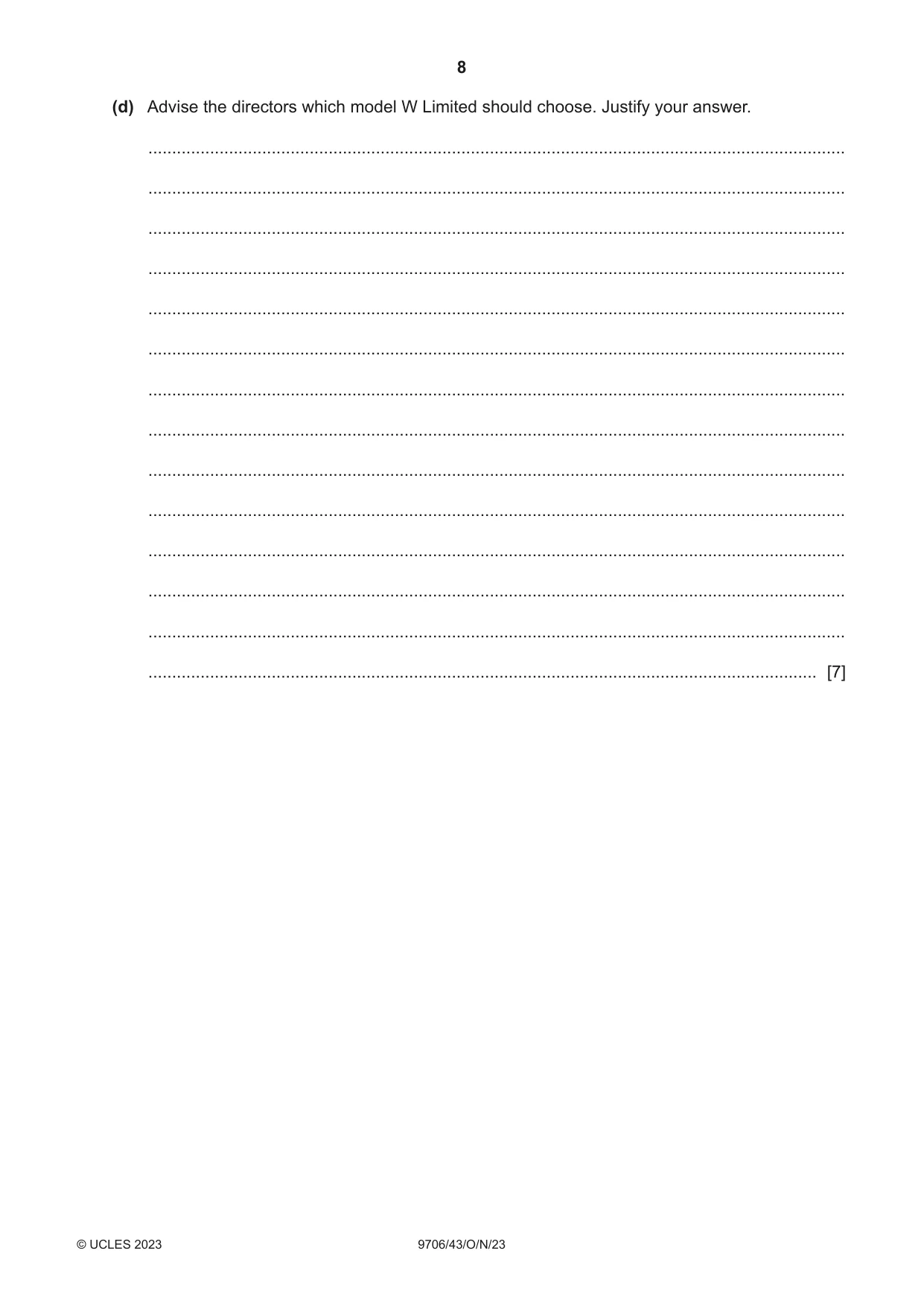Cambridge A Level Accounting 9706 2023 Oct/Nov Paper 4 · Variant 3 question paper, page 8 of 12