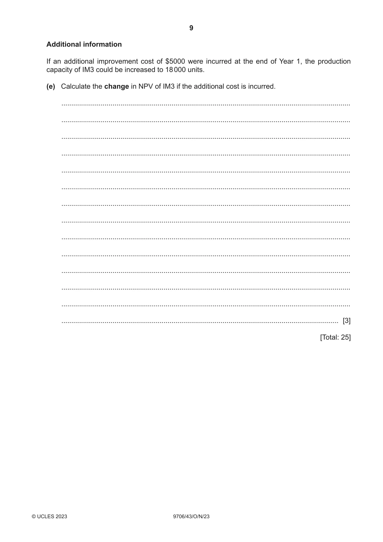 Cambridge A Level Accounting 9706 2023 Oct/Nov Paper 4 · Variant 3 question paper, page 9 of 12