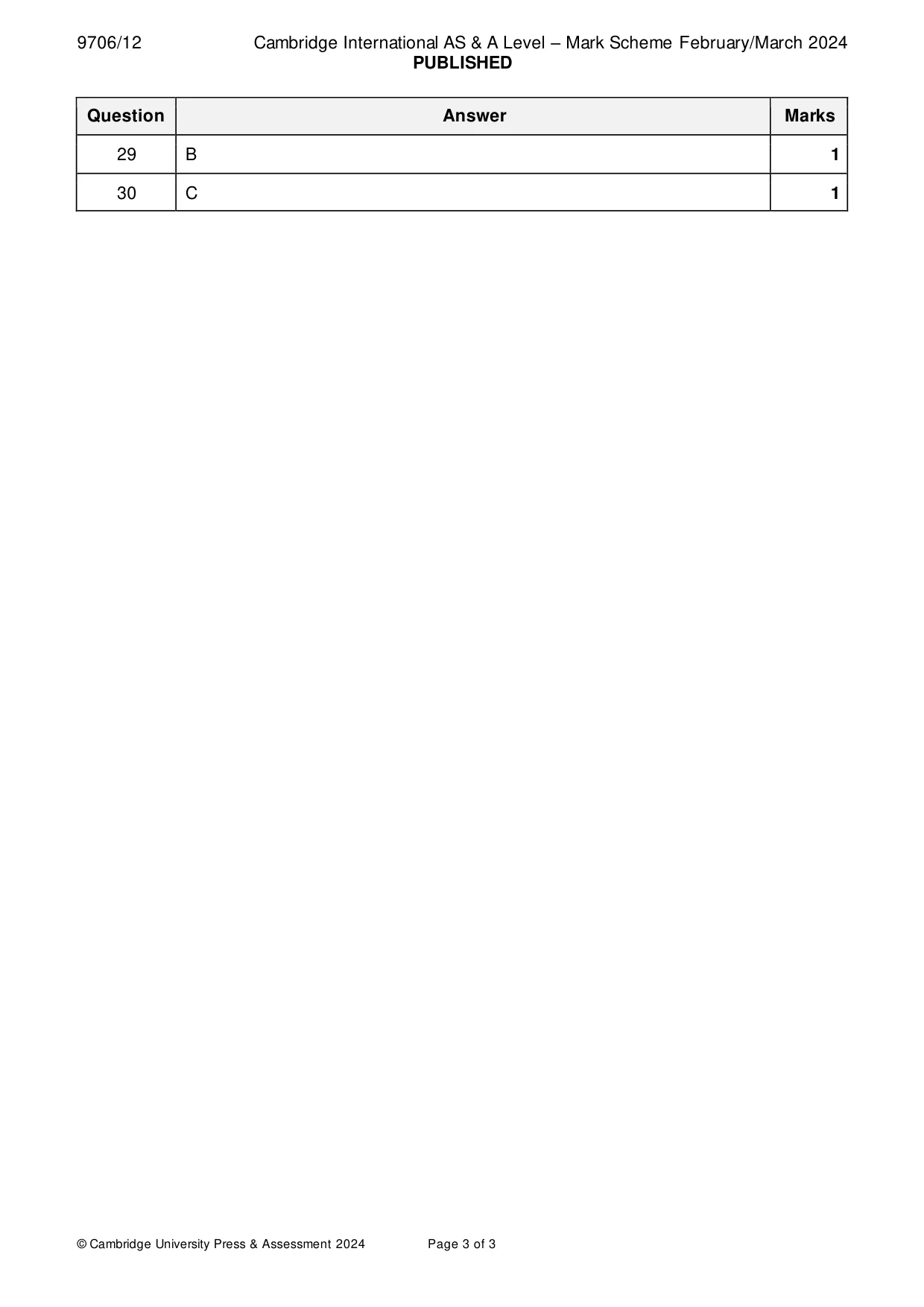 Mark scheme, page 3 of 3