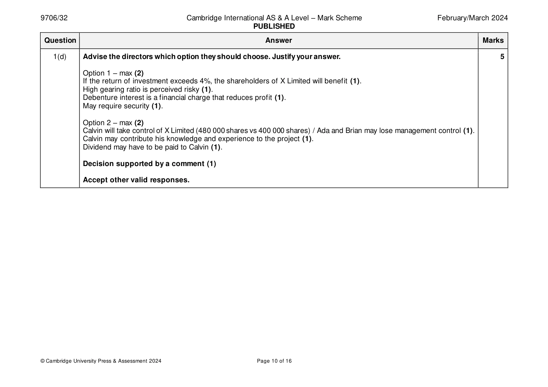 Mark scheme, page 10 of 16
