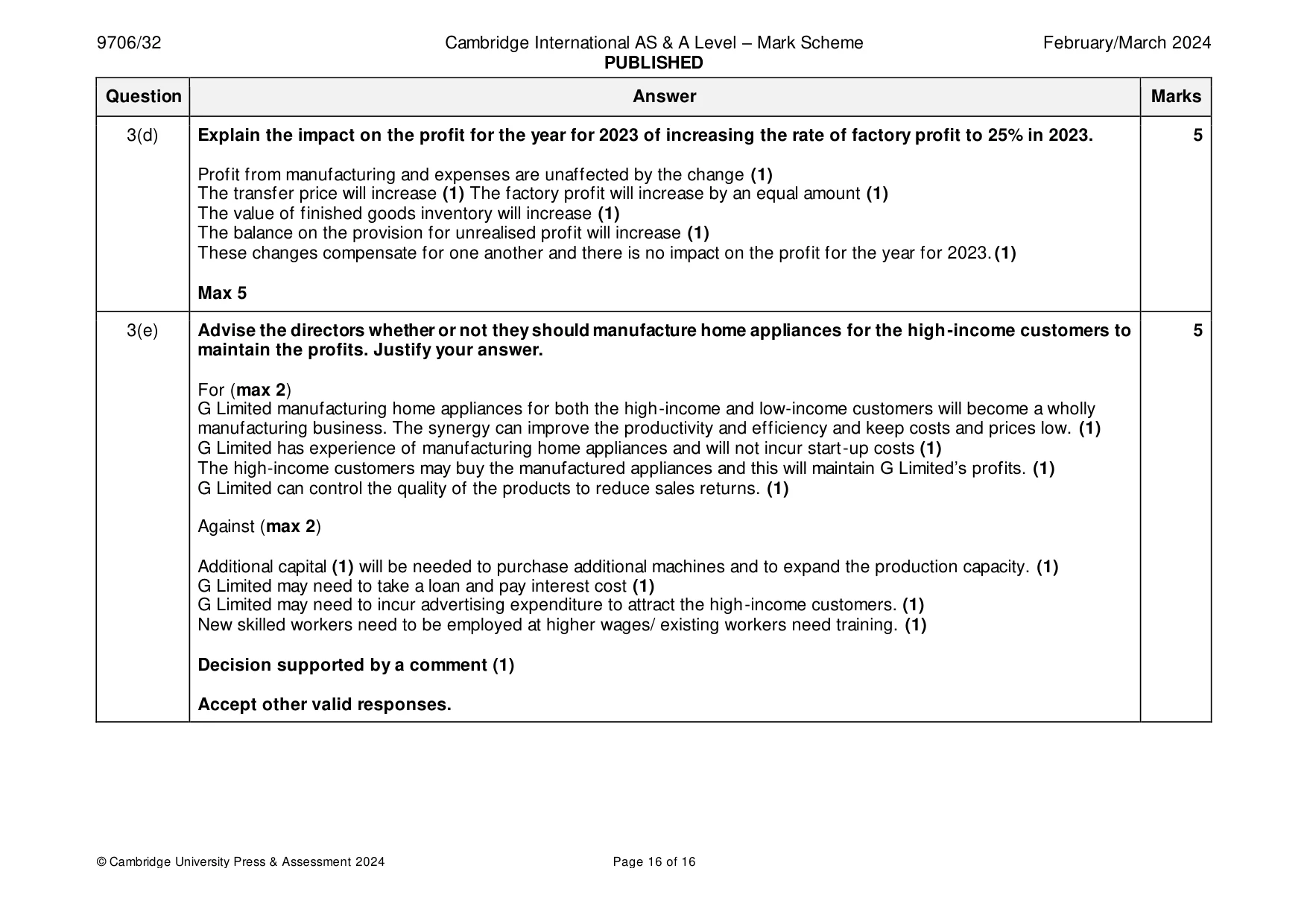 Mark scheme, page 16 of 16