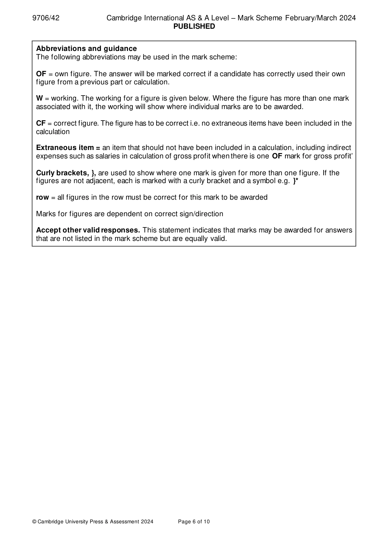 Mark scheme, page 6 of 10