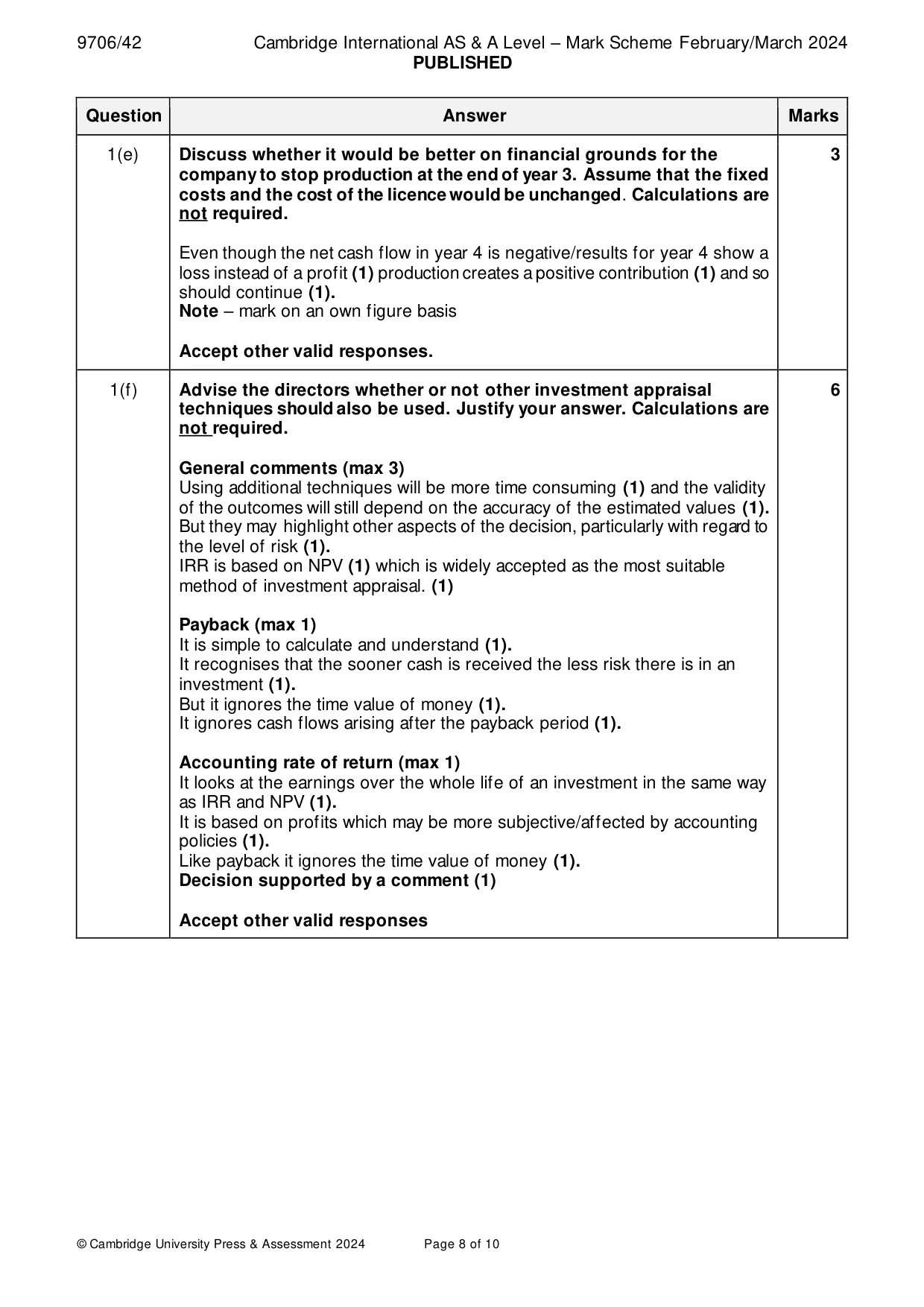 Mark scheme, page 8 of 10