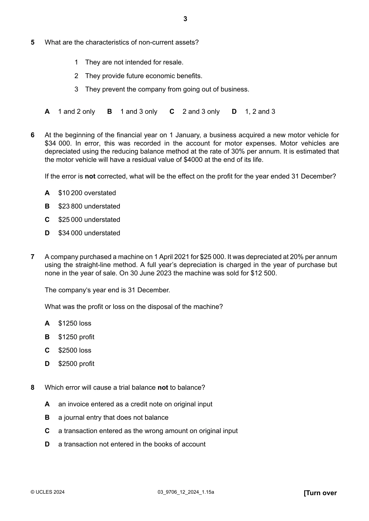 Cambridge A Level Accounting 9706 2024 Feb/March Paper 1 · Variant 2 question paper, page 3 of 12
