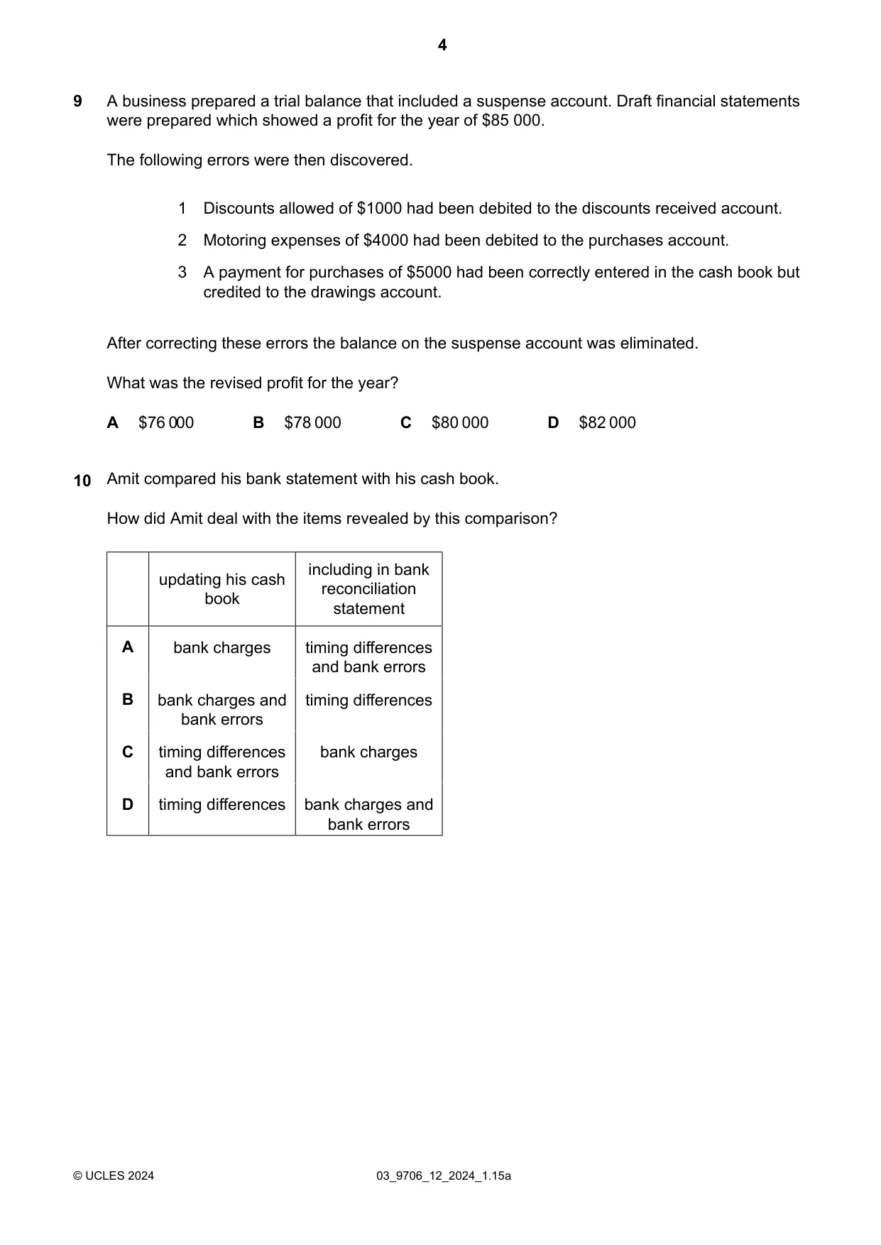Cambridge A Level Accounting 9706 2024 Feb/March Paper 1 · Variant 2 question paper, page 4 of 12
