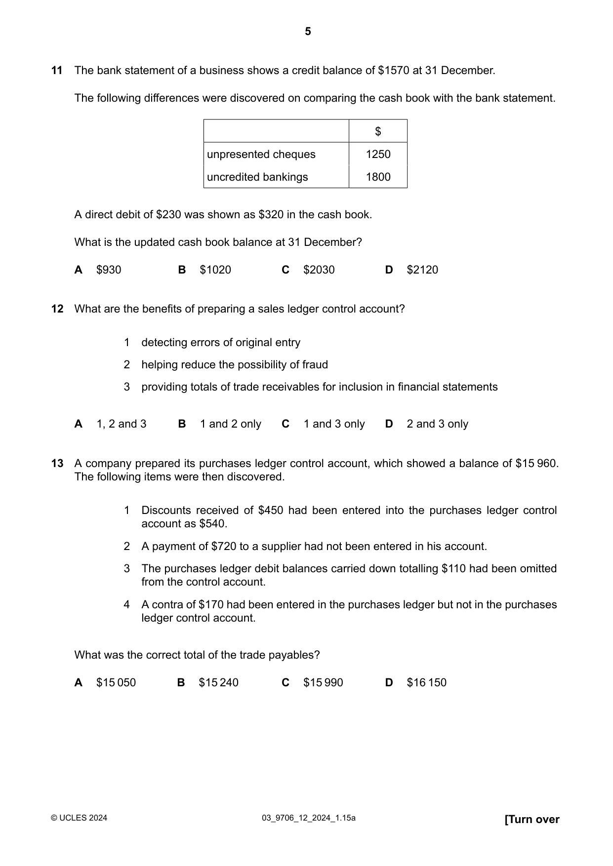 Cambridge A Level Accounting 9706 2024 Feb/March Paper 1 · Variant 2 question paper, page 5 of 12