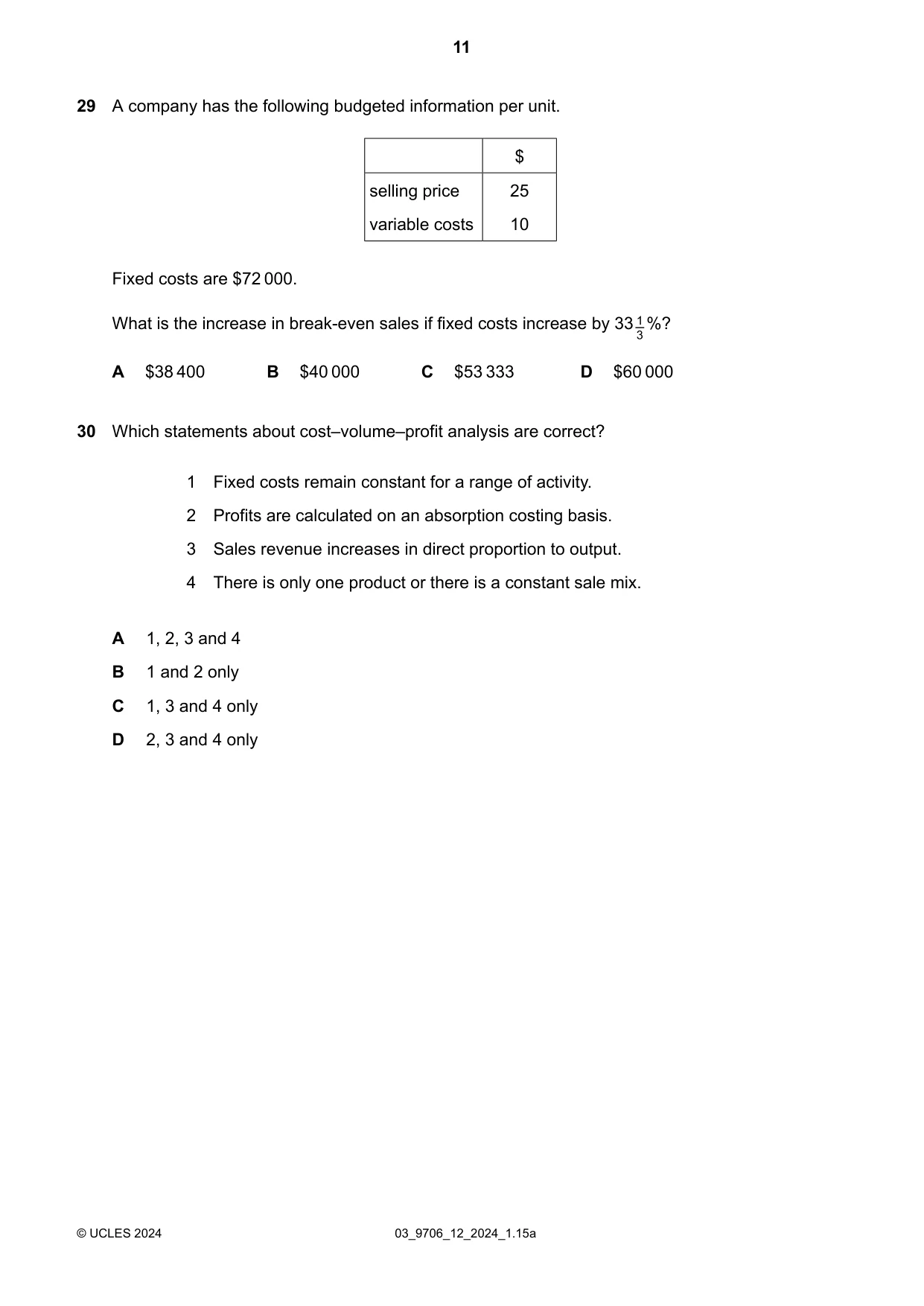 Cambridge A Level Accounting 9706 2024 Feb/March Paper 1 · Variant 2 question paper, page 11 of 12