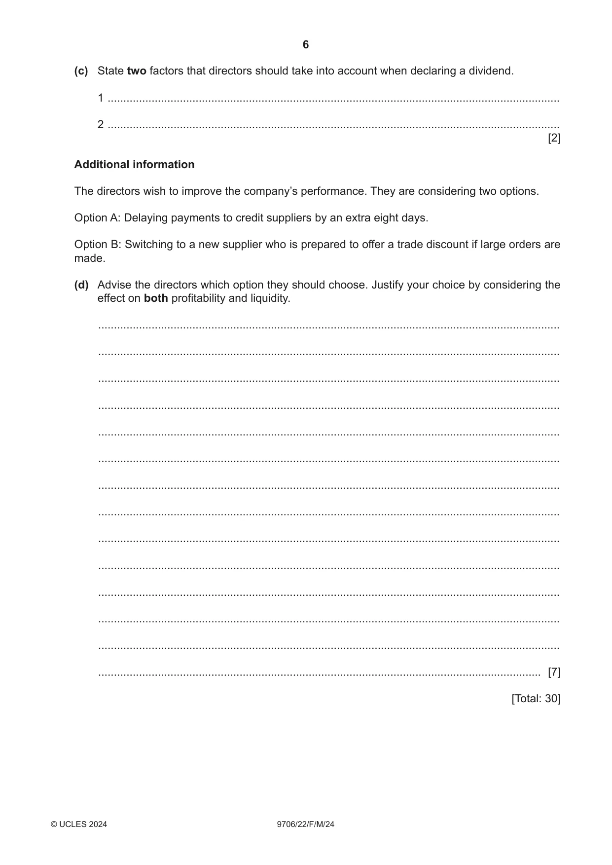 Cambridge A Level Accounting 9706 2024 Feb/March Paper 2 · Variant 2 question paper, page 6 of 20