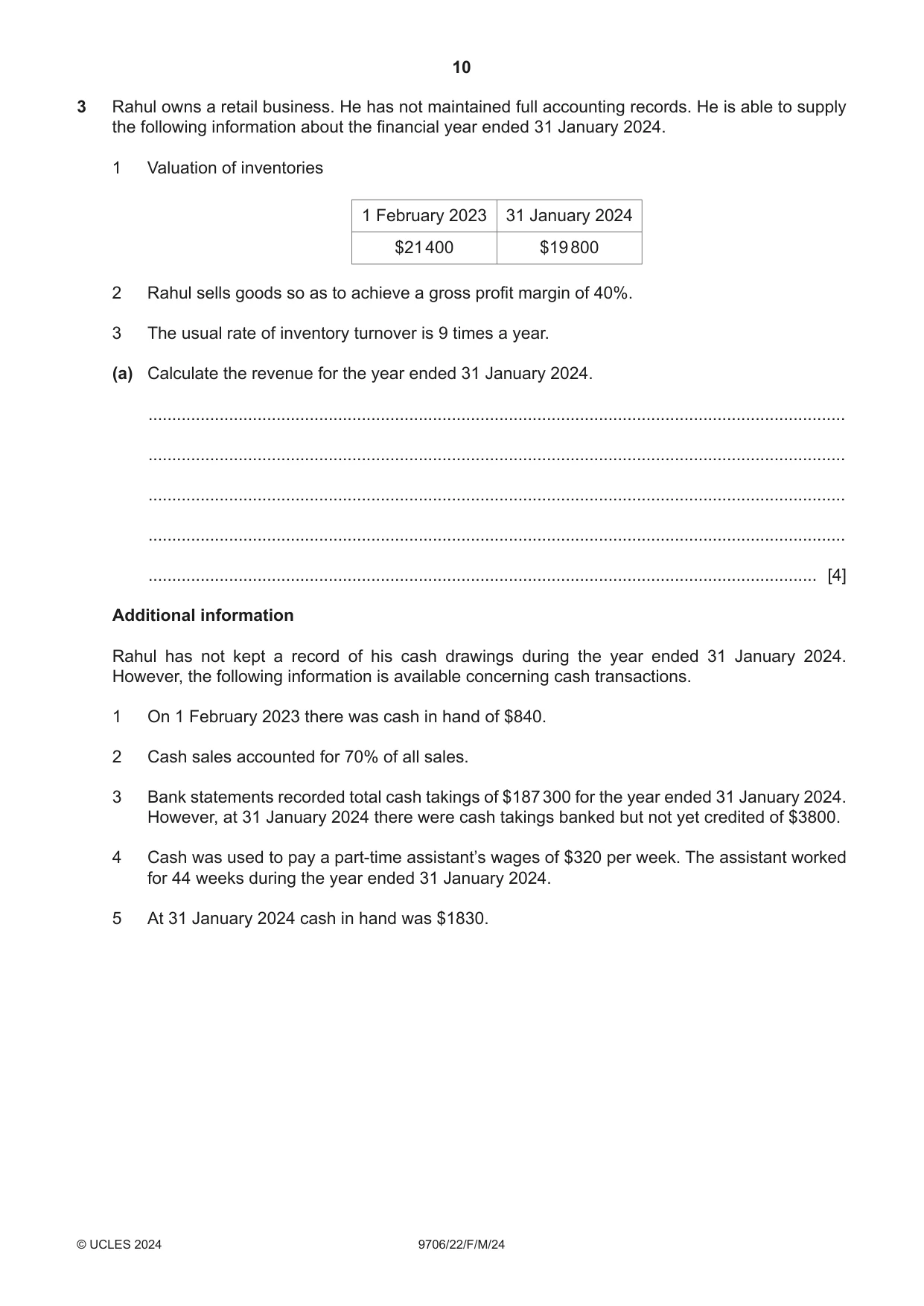 Cambridge A Level Accounting 9706 2024 Feb/March Paper 2 · Variant 2 question paper, page 10 of 20
