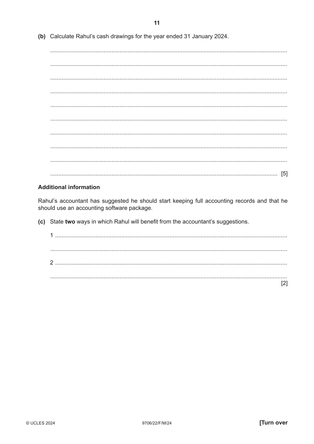 Cambridge A Level Accounting 9706 2024 Feb/March Paper 2 · Variant 2 question paper, page 11 of 20