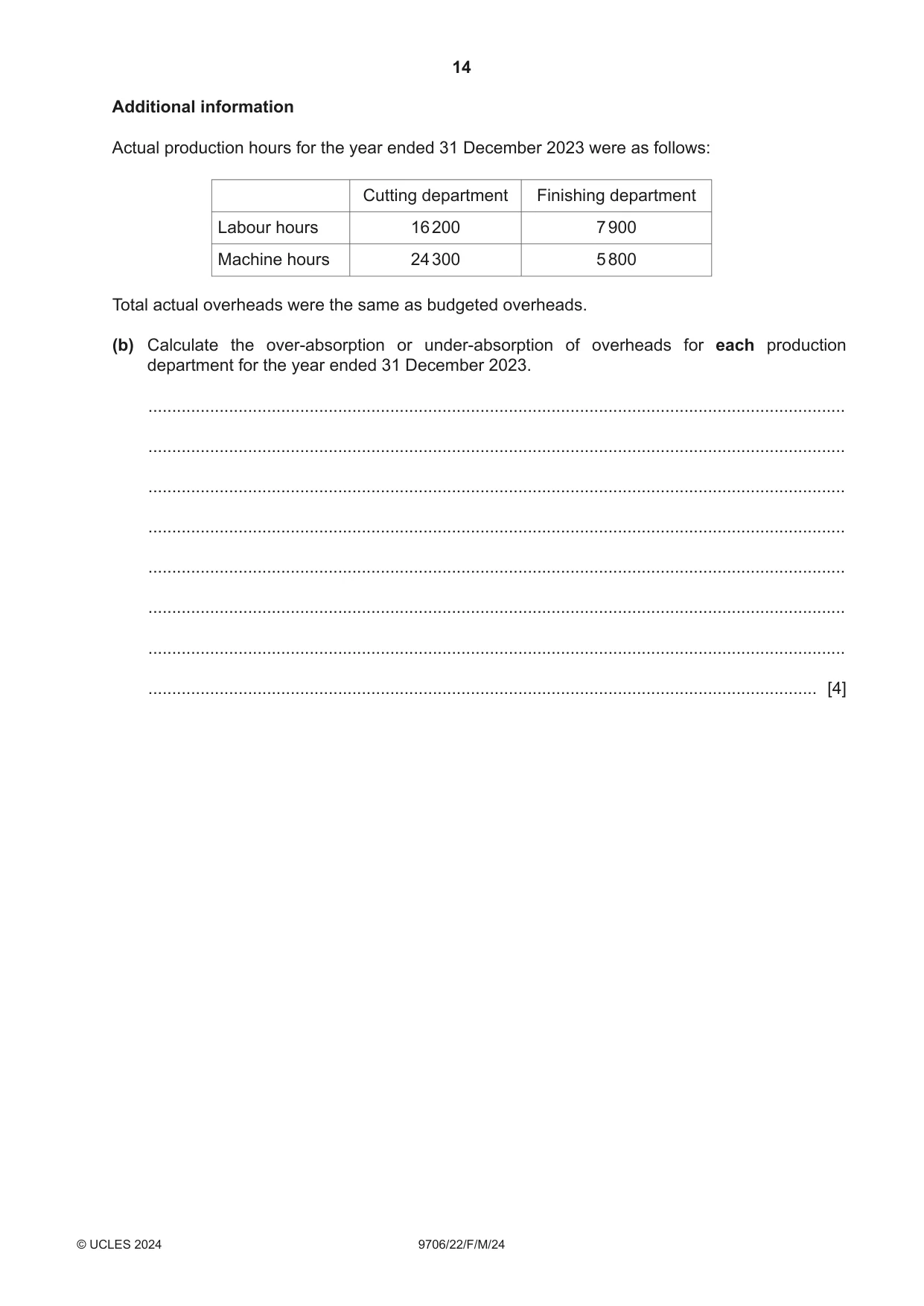 Cambridge A Level Accounting 9706 2024 Feb/March Paper 2 · Variant 2 question paper, page 14 of 20