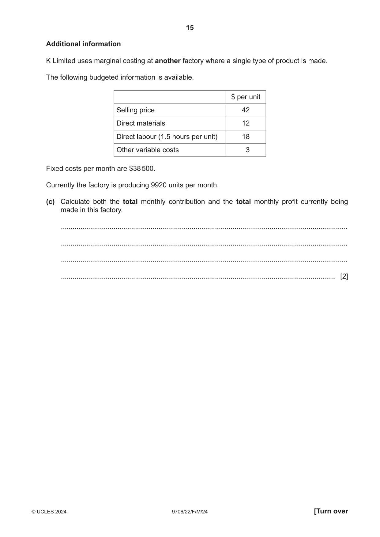 Cambridge A Level Accounting 9706 2024 Feb/March Paper 2 · Variant 2 question paper, page 15 of 20