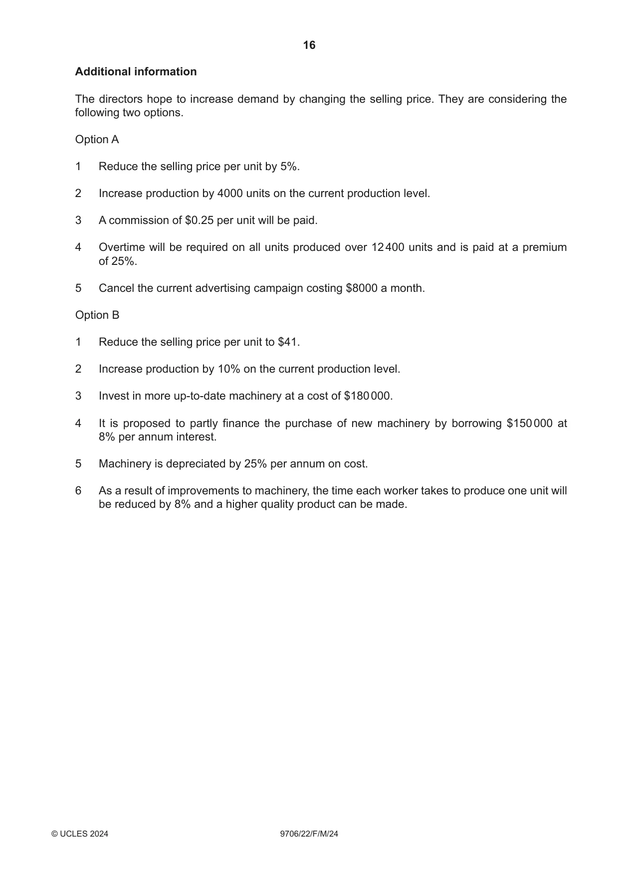 Cambridge A Level Accounting 9706 2024 Feb/March Paper 2 · Variant 2 question paper, page 16 of 20