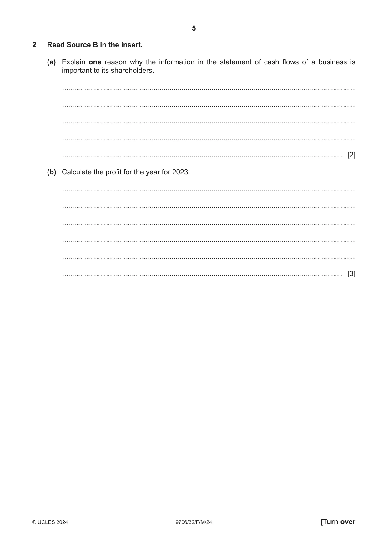 Cambridge A Level Accounting 9706 2024 Feb/March Paper 3 · Variant 2 question paper, page 5 of 12