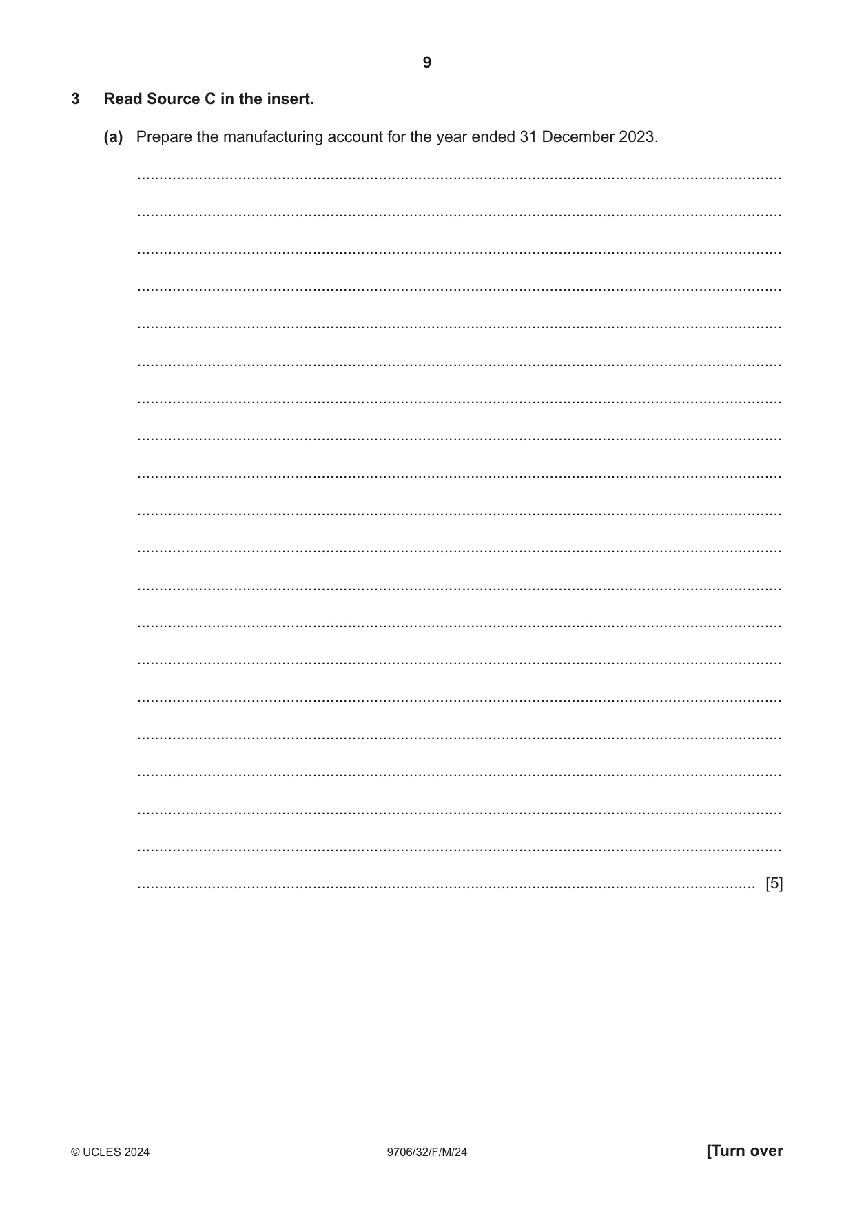 Cambridge A Level Accounting 9706 2024 Feb/March Paper 3 · Variant 2 question paper, page 9 of 12