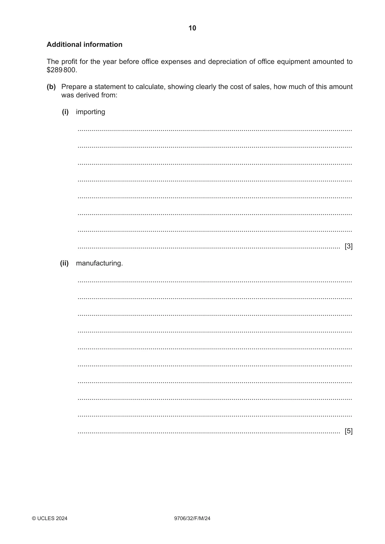 Cambridge A Level Accounting 9706 2024 Feb/March Paper 3 · Variant 2 question paper, page 10 of 12