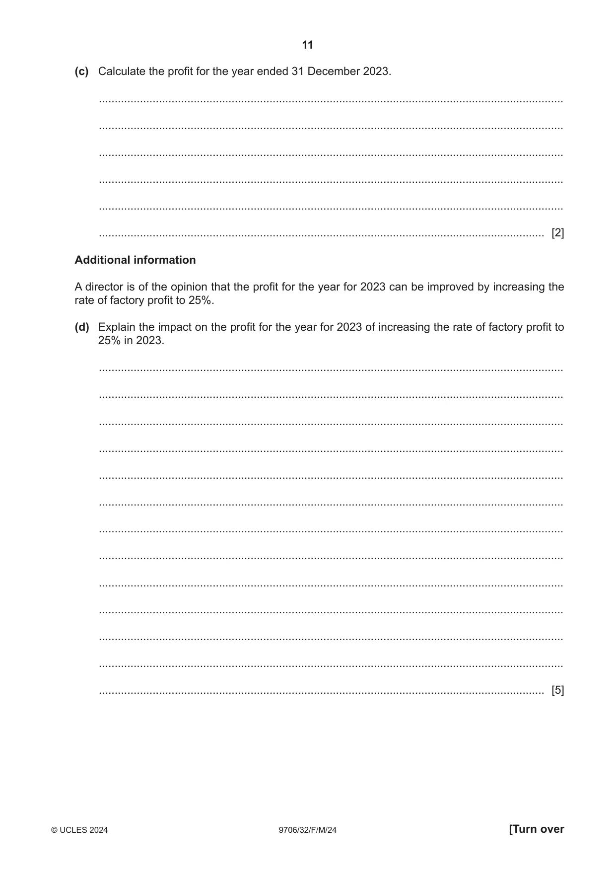 Cambridge A Level Accounting 9706 2024 Feb/March Paper 3 · Variant 2 question paper, page 11 of 12